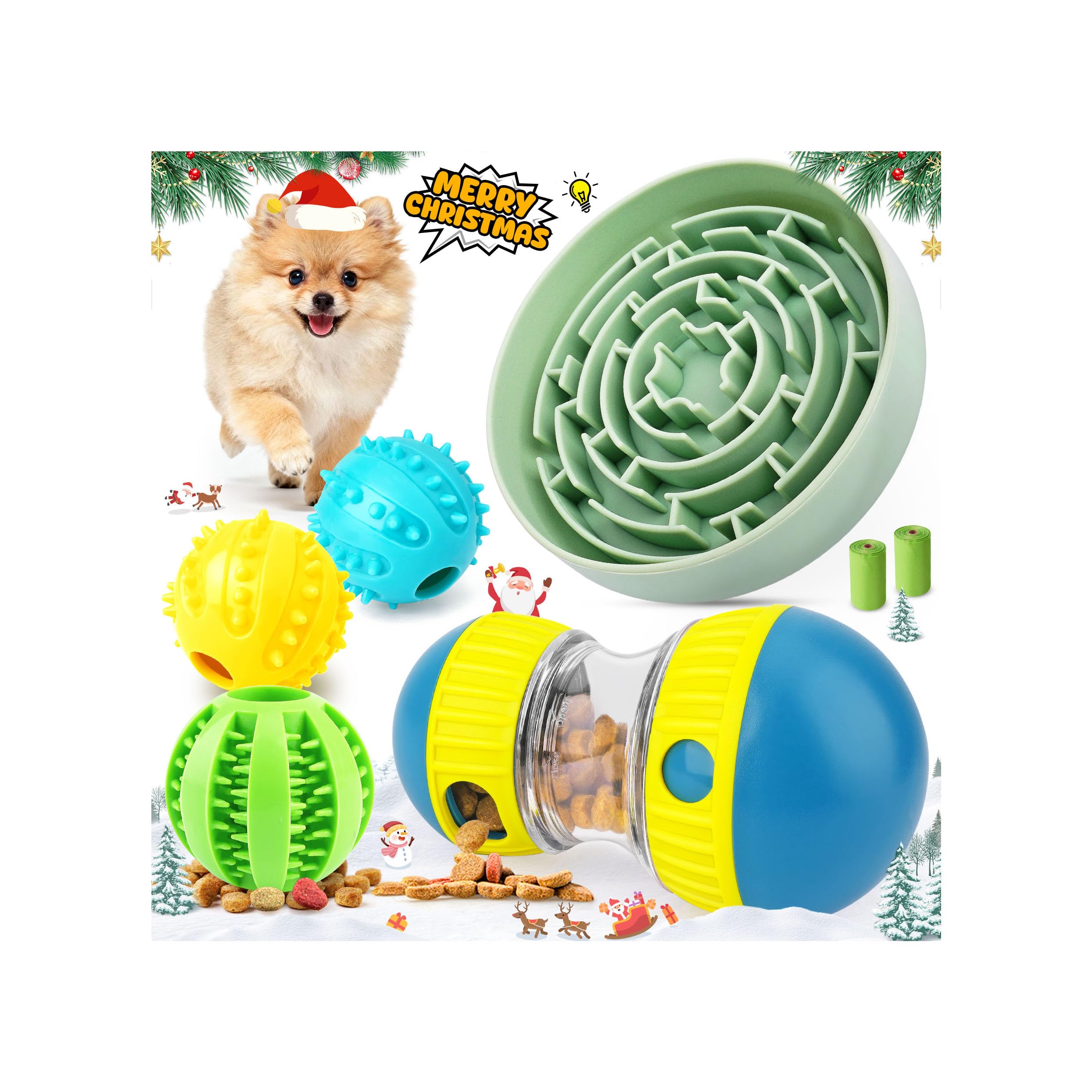 KIPRITII Enriching Slow Feeding Set for Dogs - Slow Feeder Dog Bowls & Interactive Toys with Puzzle-Based Enrichment for Smarter