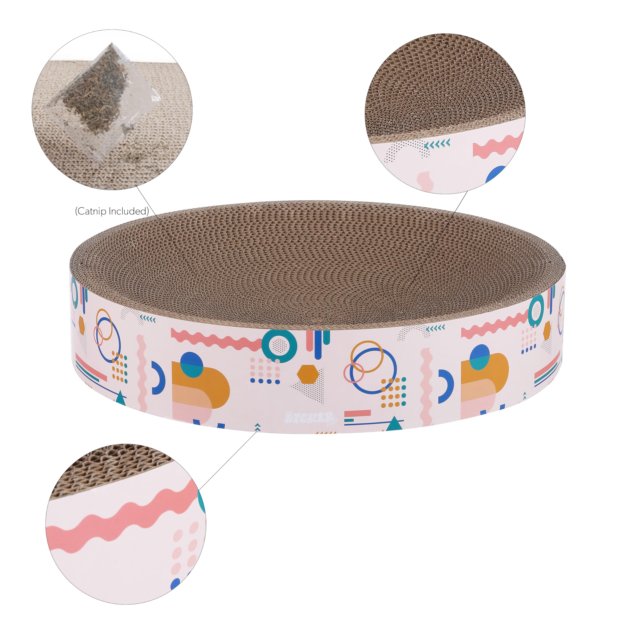 The Licker Store Csr1010A Nelson 20.13'' Modern Cardboard Round Bowl Cat Scratcher With Catnip, Light Pink/Multi