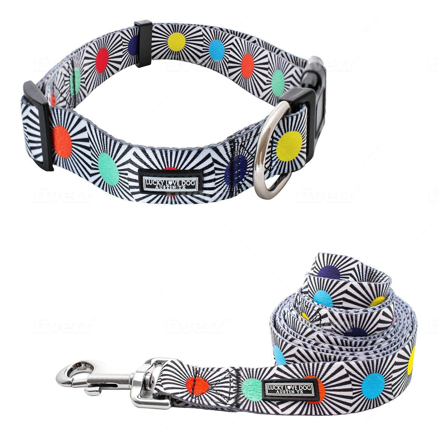 Lucky Love Dog, Adjustable Fun Style Collar And Leash Set For Dogs, Bright Color Matching Dog Collar And Leash - (Large, Soco Co
