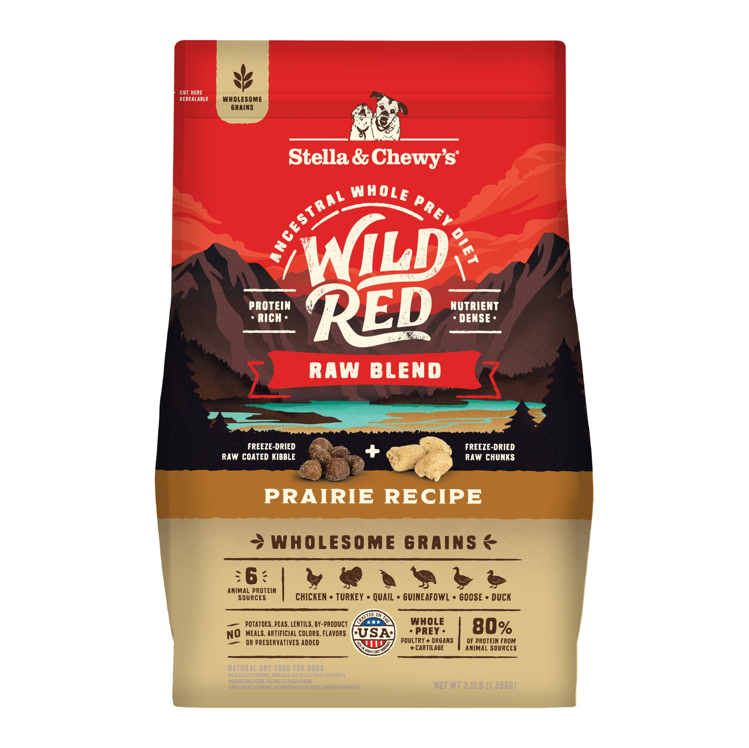 Stella & Chewys Wild Red Dry Dog Food Raw Blend High Protein Wholesome Grains Prairie Recipe, 3.5 lb. Bag