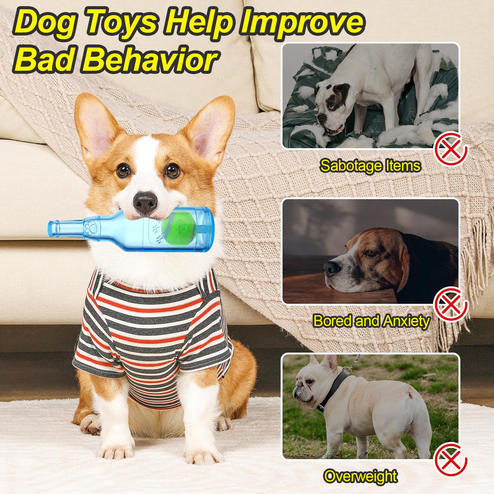 Water Bottle Dog Toy For Aggressive Chewers, Cute Squeaky Indestructible Water Bottle Dogs Chew Toys For Medium/Small Dogs Inter