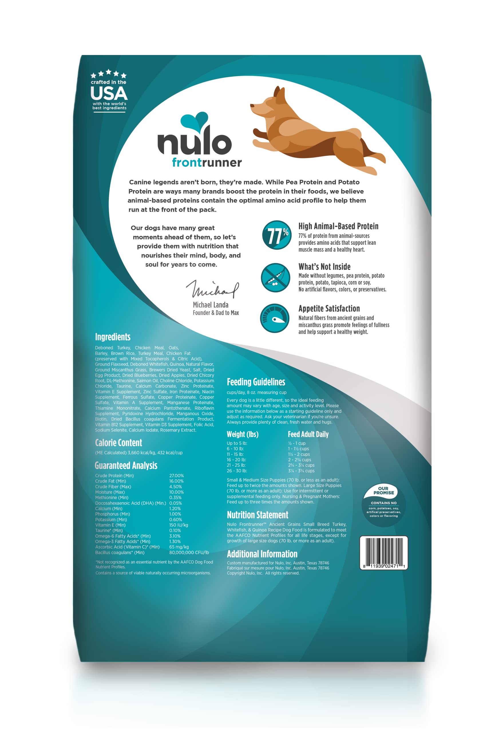 Nulo Frontrunner Ancient Grains High-Protein Small Breed Dog Food, Turkey, Whitefish, & Quinoa Recipe- Natural Dry Dog Food with