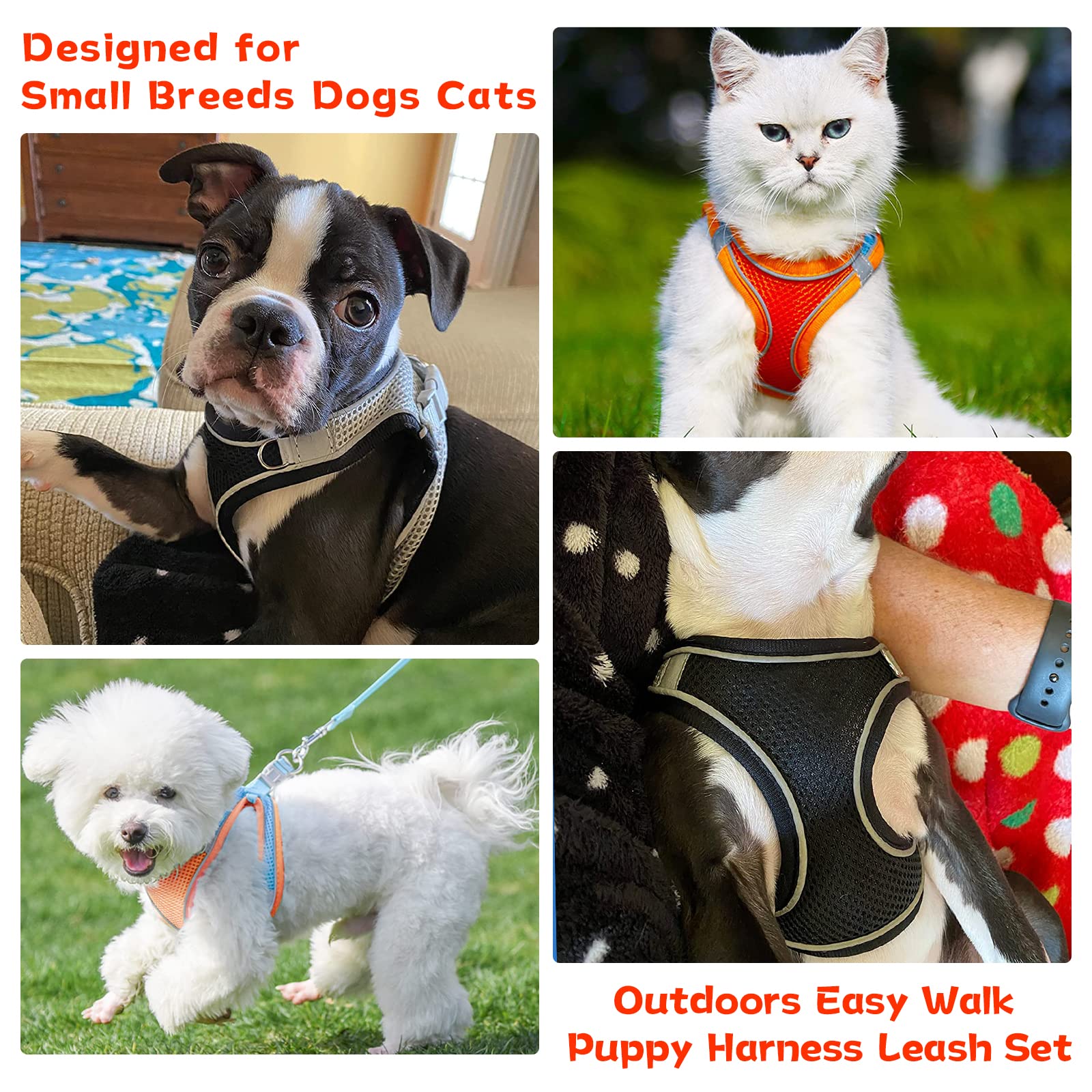 PETPUBGNZS Soft Small Dog Harness and Leash Set Mesh Puppy Harnesses Leash Easy Walk Dog Harness Vest Adjustable Reflective No P