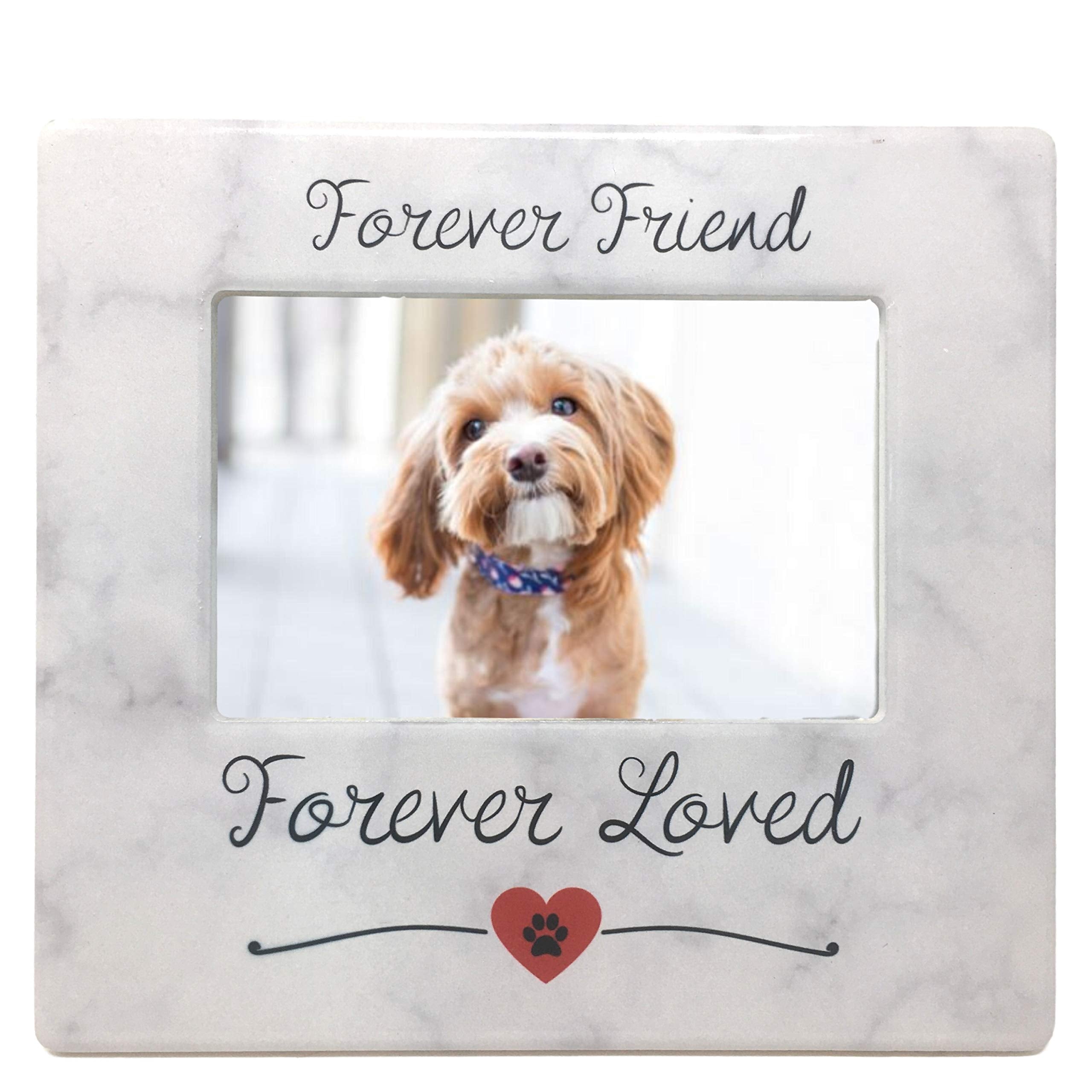 Pet Memorial Personalized Frame - Forever Friend Forever Loved Paw Print And Heart Design - Custom Picture Frame - Easel Back - 
