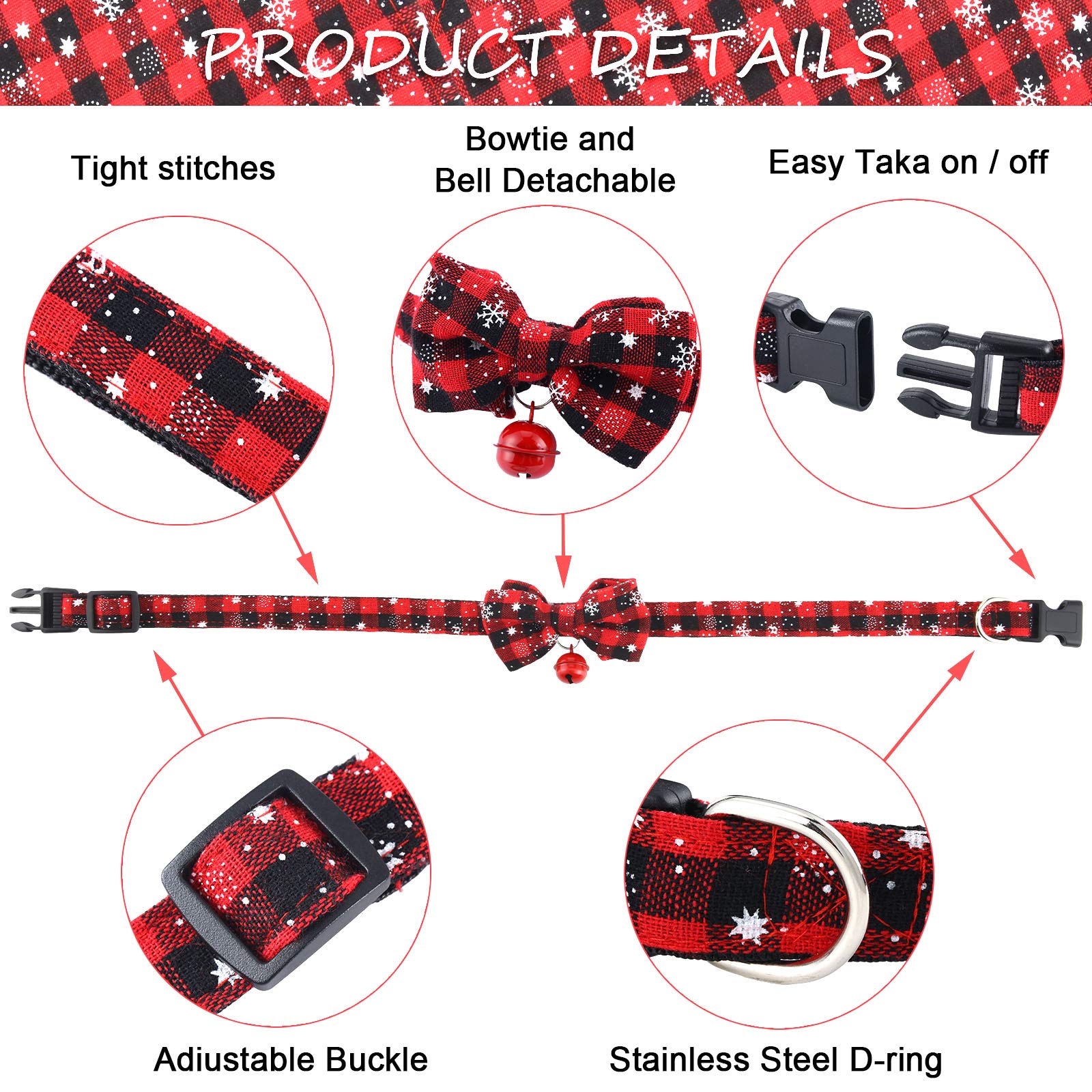 4 Pieces Christmas Dog Bandanas and Collars Set Xmas Christmas Classic Plaid Dog Neck Tie Triangle Bib Scarf Kerchief Adjustable