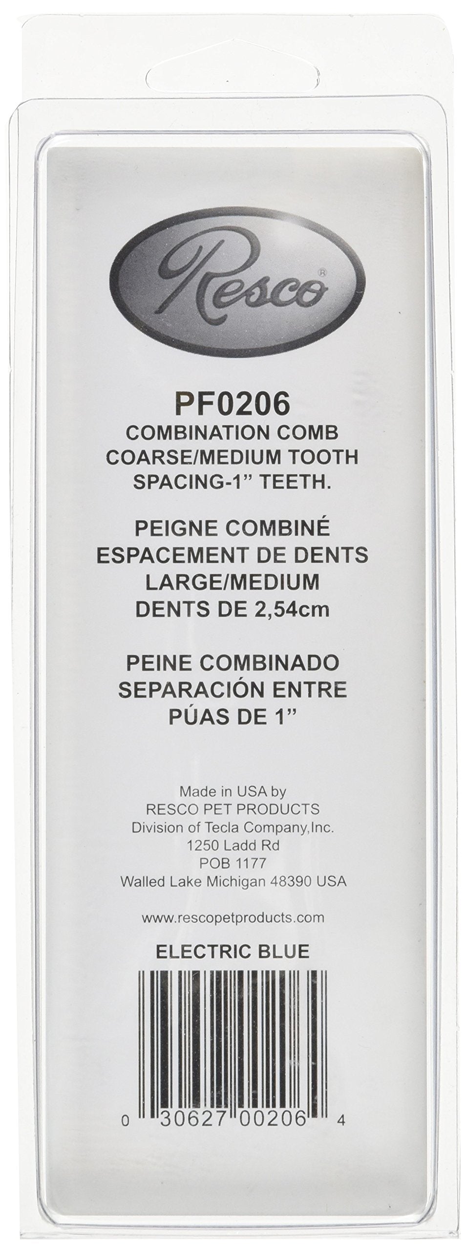 Resco Us-Made Combination Comb For Dogs And Cats, Blue