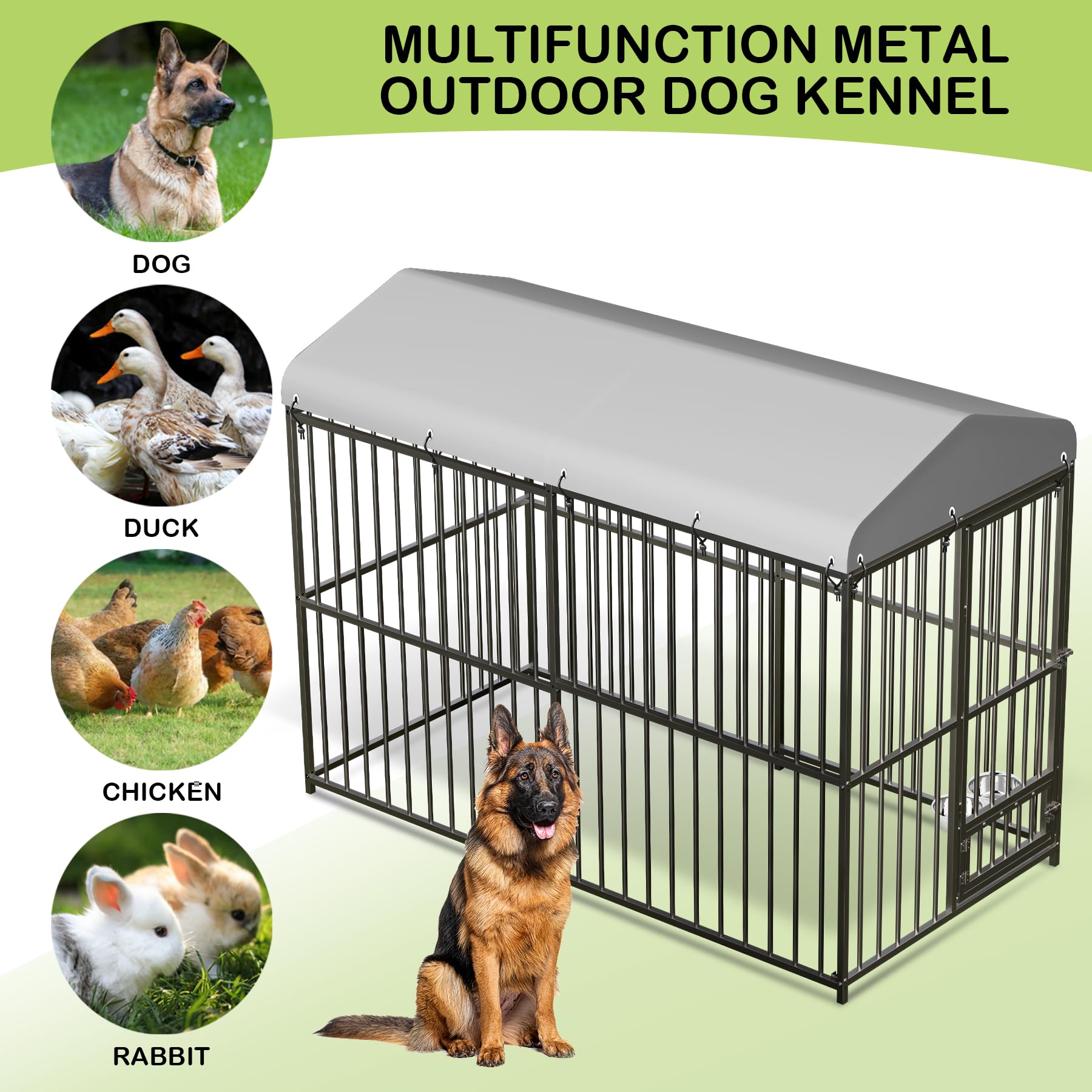 Large Outdoor Dog Kennel with Waterproof Cover, Large Dog House with Feeding Doors, Heavy Duty Dog Enclosures for Garden Backyar