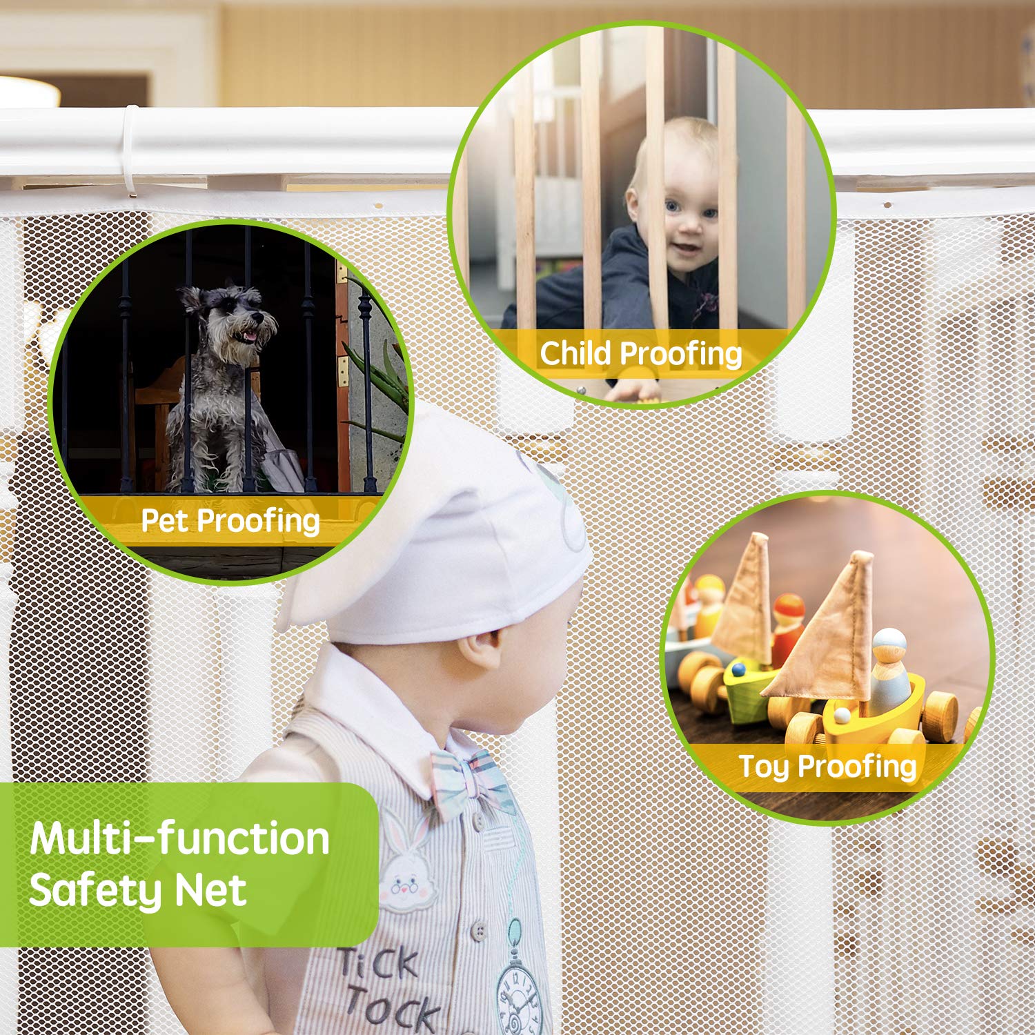 Banister Guard For Baby - 10Ft X 3Ft, Child Safety Net, Stair Railing Proof Mesh For Kids, Toys, Pets - White
