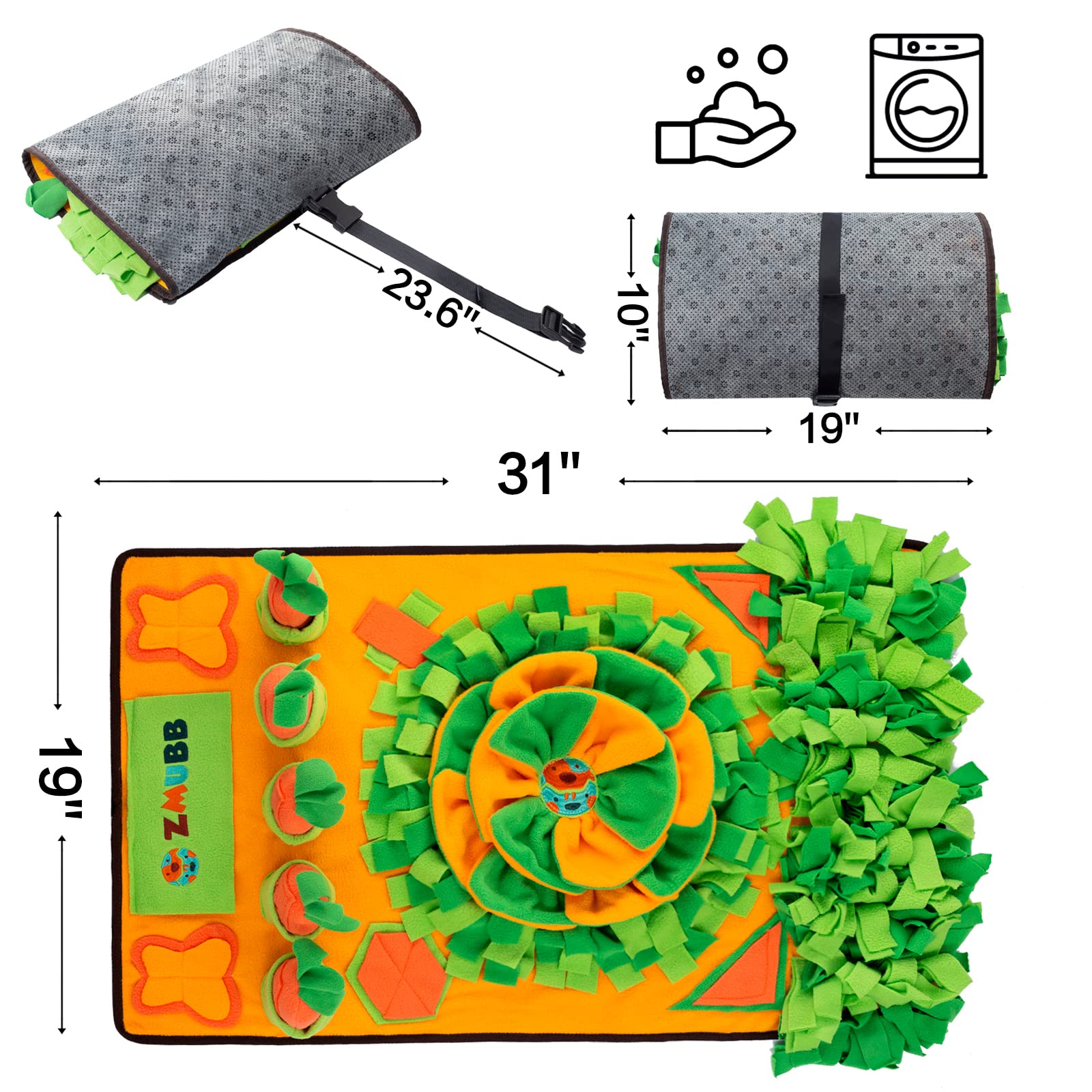 ZMUBB Pet Snuffle Mat for Dogs Sniff Mat Nosework Feeding Mat Slow Feeder Interactive Dog Puzzle Toys for Training and Stress Re