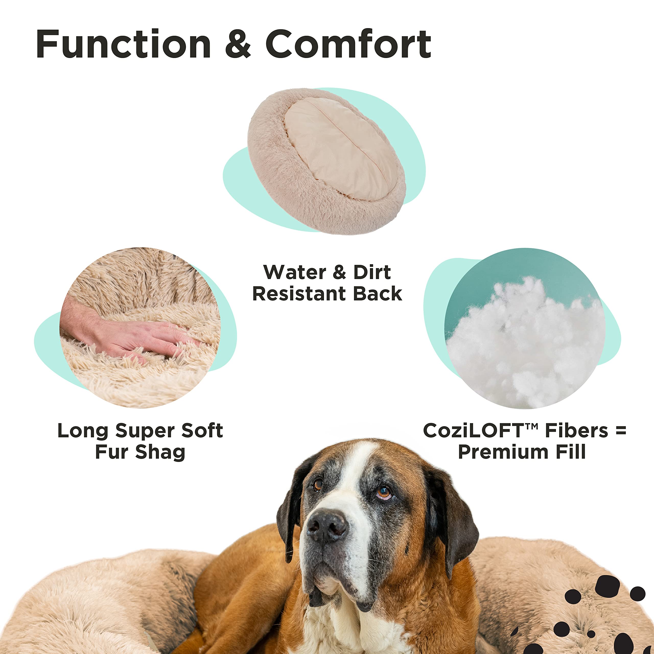 Best Friends By Sheri The Original Calming Donut Cat And Dog Bed In Shag Fur Frost, Extra Large 45X45