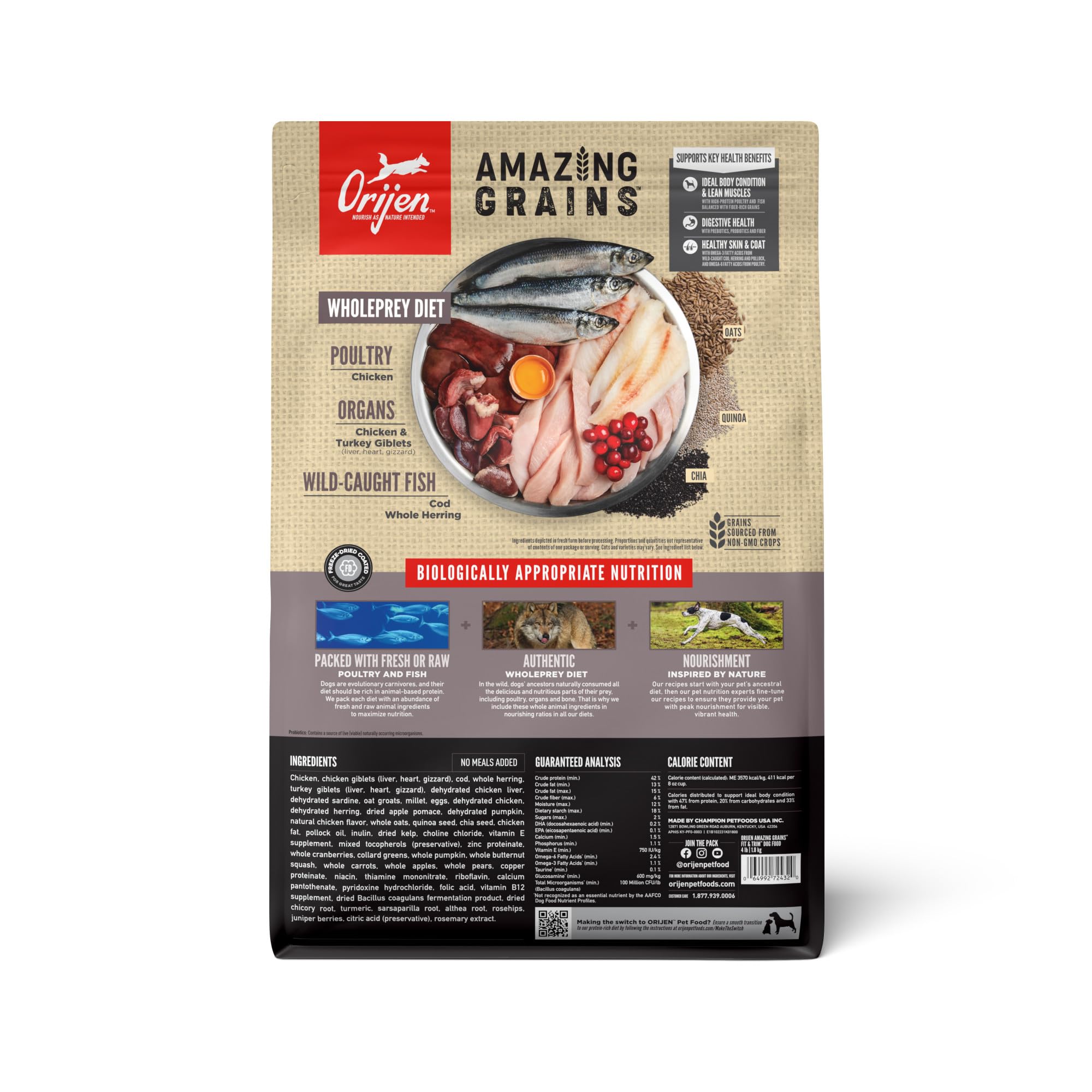 ORIJEN Amazing Grains Fit & Trim Dry Dog Food Recipe, 4lb