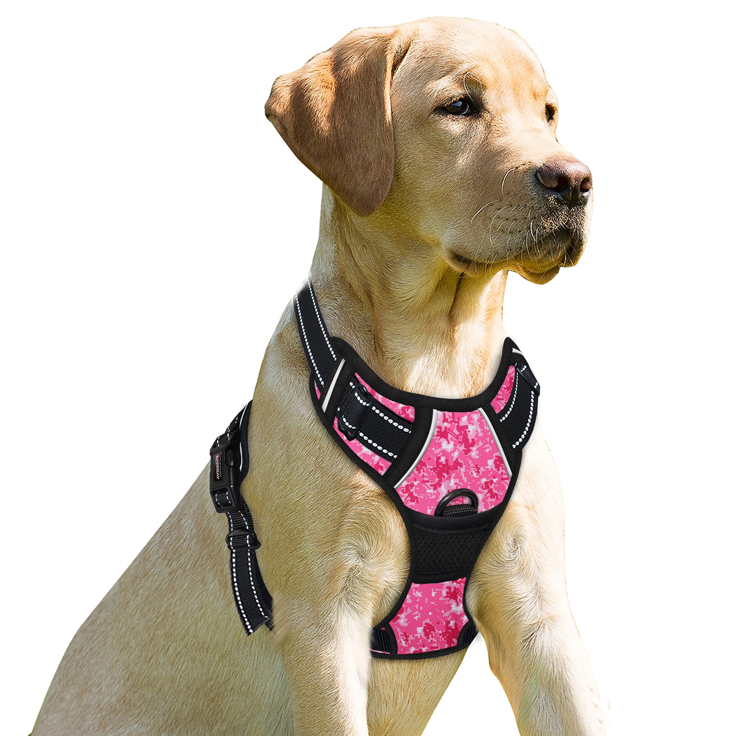 Barkbay No Pull Dog Harness Front Clip Heavy Duty Reflective Easy Control Handle For Large Dog Walking(Pink Camo,Xl)