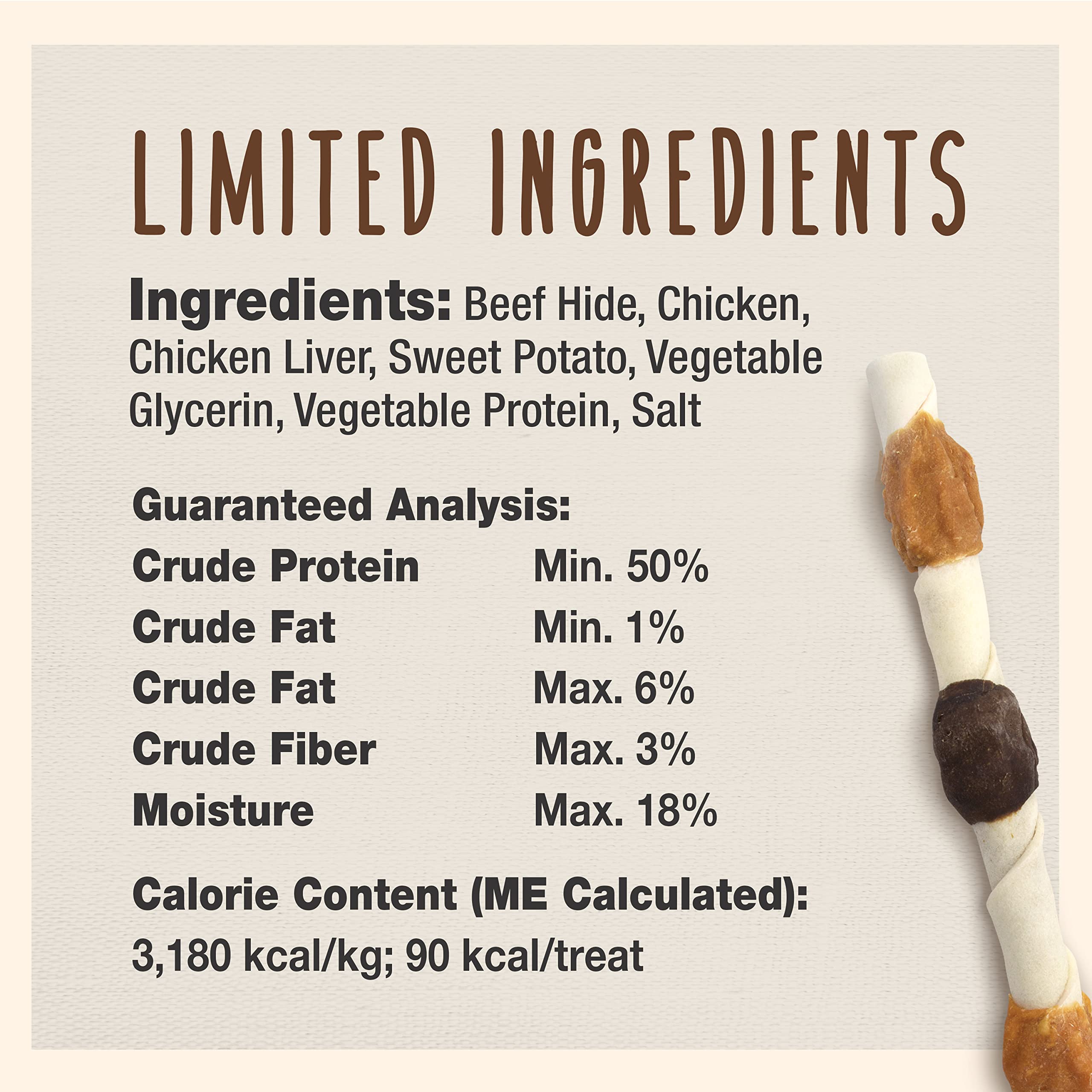 Cadet Gourmet Shish Kabob Dog Treats for Large Dogs, Healthy & Natural Chicken & Sweet Potato Chew Sticks, Beef Hide, Extra Larg