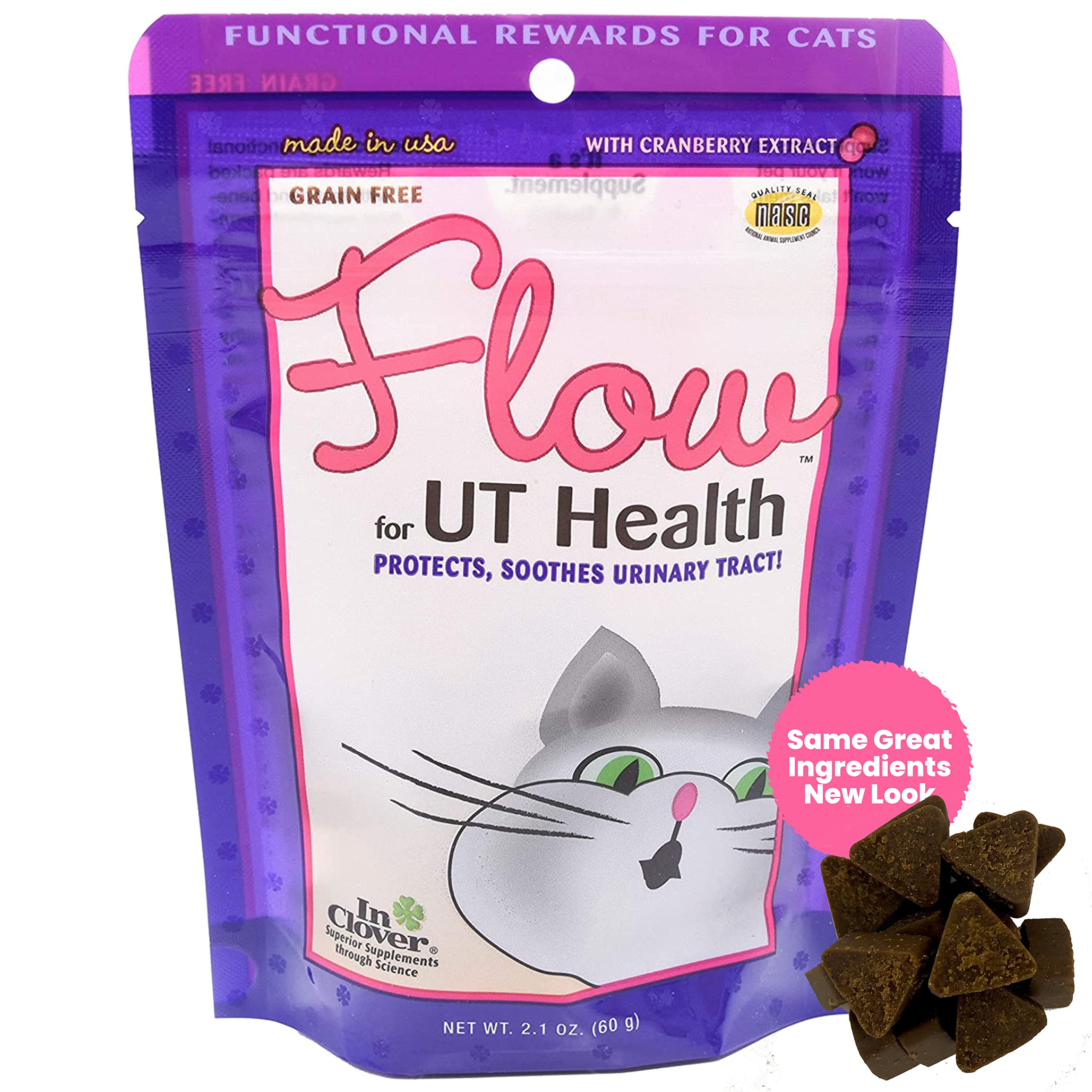 In Clover Flow Soft Chews for Cats. Daily Support for UT Health. Scientifically Formulated with Natural Ingredients to Keep Urin