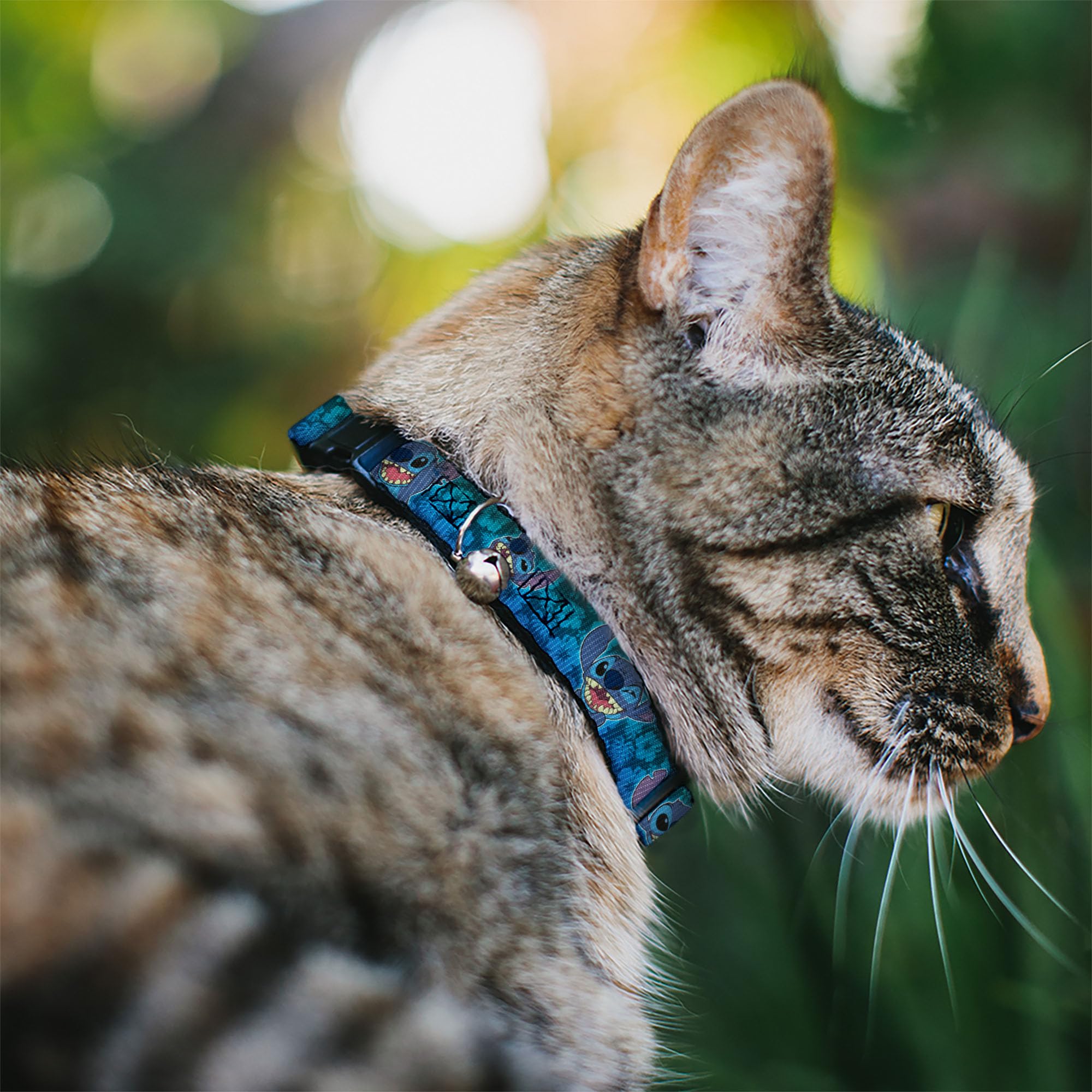 Buckle-Down Breakaway Cat Collar - Stitch Expressions/Hibiscus Collage Green-Blue Fade - 1/2' Wide - Fits 8-12' Neck - Medium