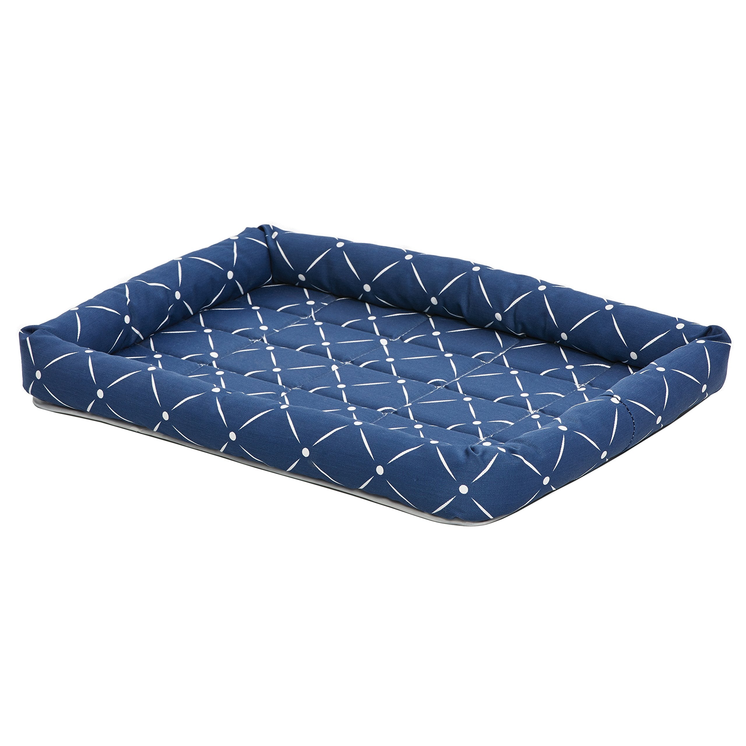 Midwest Homes For Pets 40224-Bld Quiet Time Couture Ashton Bolster Pet Bed, Small Dog/24, Blue & White Diamond Pattern, 22.2' L X 16.7' W X 2.0' Th