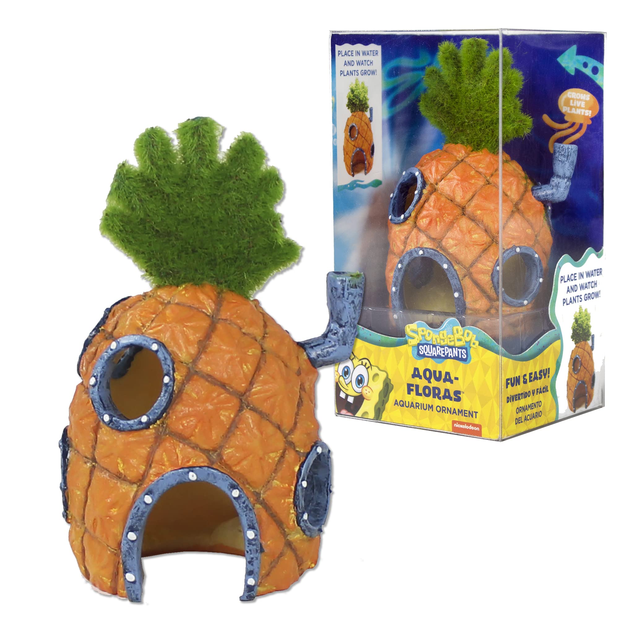 Penn-Plax Spongebob Squarepants Aqua-Flora Living Aquarium Decoration With Embedded Glosso Plant Seeds – Spongebob’S Pineapple House