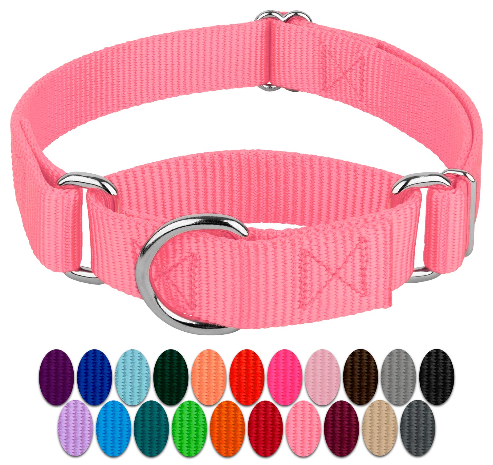 Country Brook Petz - Pink Martingale Heavy Duty Nylon Dog Collar - 21 Vibrant Color Options (3/8 Inch Width, Micro)