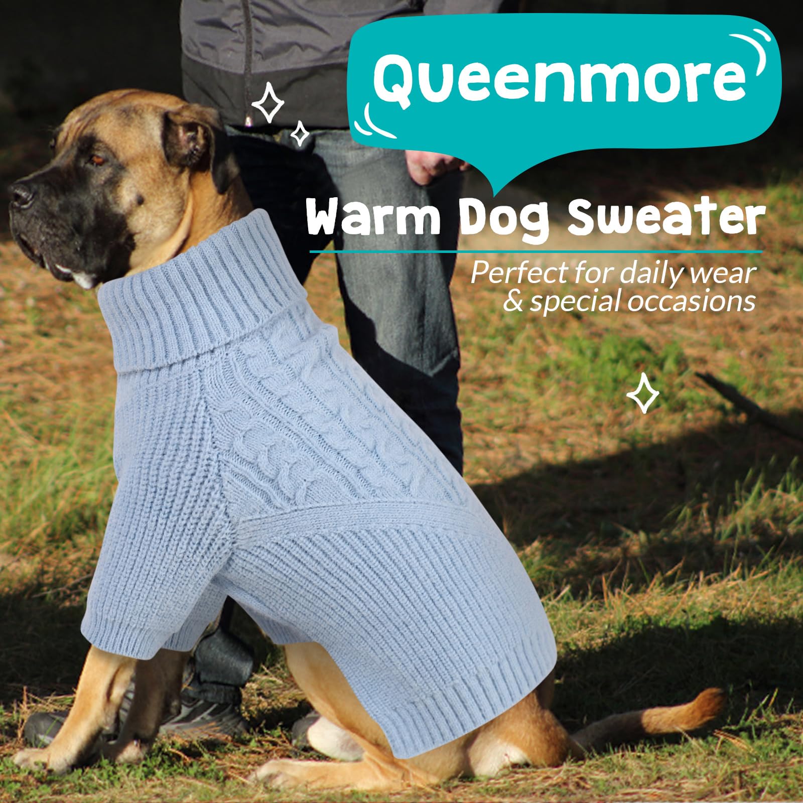 Queenmore Dog Sweater - Warm Winter Fall Turtleneck Knit For Small, Medium, Large Puppies - Long Sleeves Christmas Sweater For G