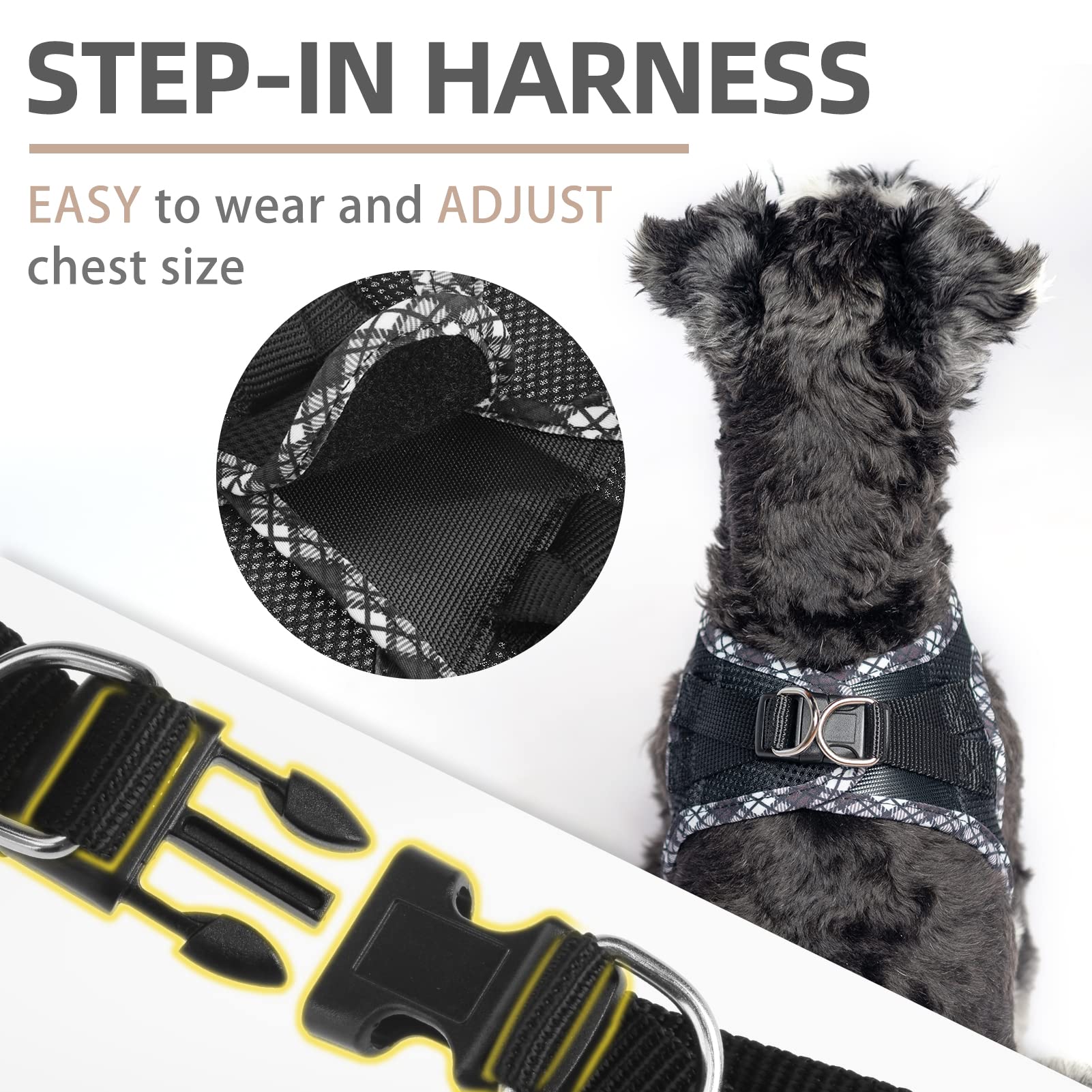 Pupteck Dog Harness And Leash Set For Small Medium Dogs No Pull Step-In Soft Mesh Puppy Cat Vest Harnesses Reflective At Night, Black M
