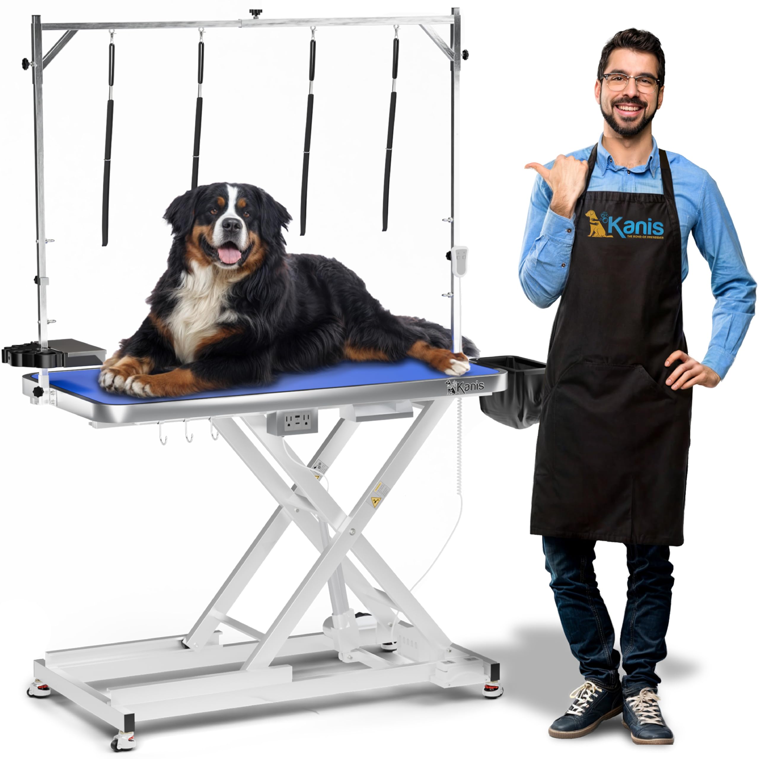 Professional Electric Dog Grooming Table - Heavy Duty, Height Adjustable Pet Grooming Table W/Leveling Wheels, Dog Grooming Arm,