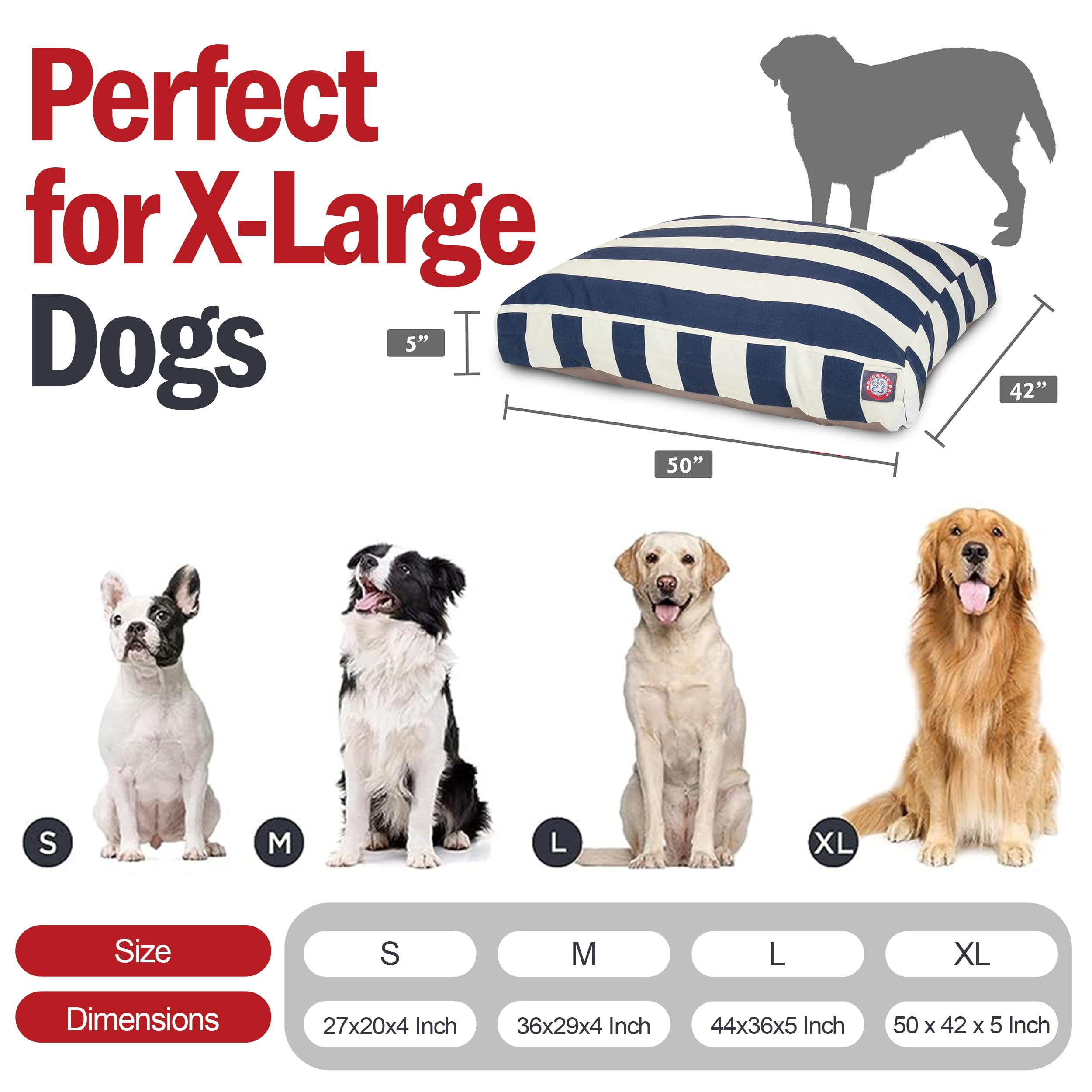 Majestic Pet X-Large Rectangle Dog Bed, Navy Blue, Washable Polyester, Non-Slip Cover, Model 78899550418