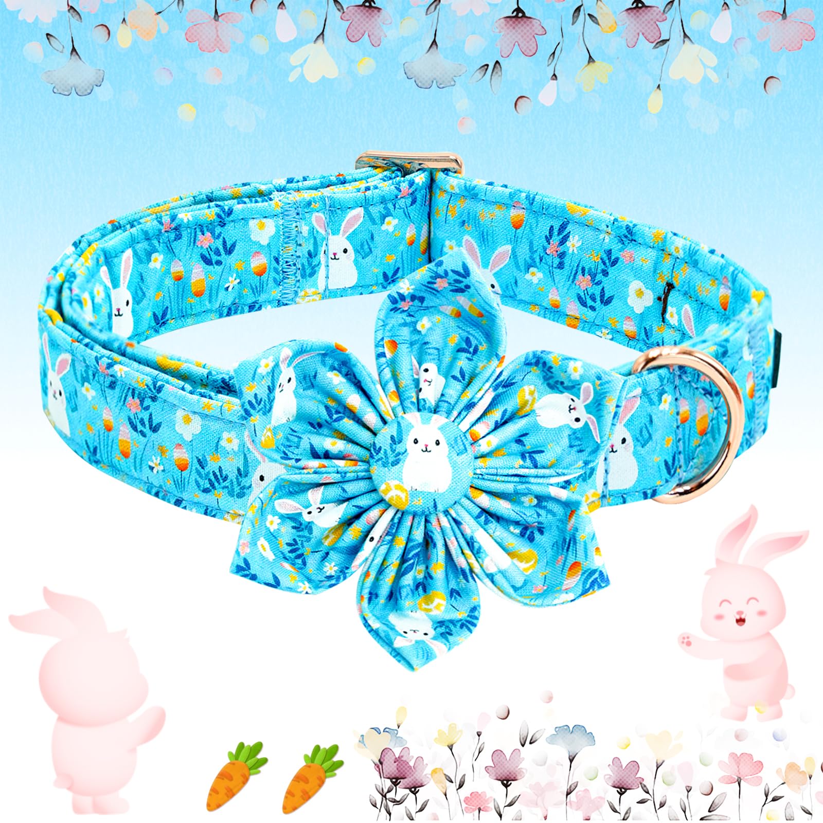 Lionheart Glory Easter Day Dog Collar With Flower Dog Collar For Large Dogs, Easter Rabbits Colorful Dog Flower Collars Spring B