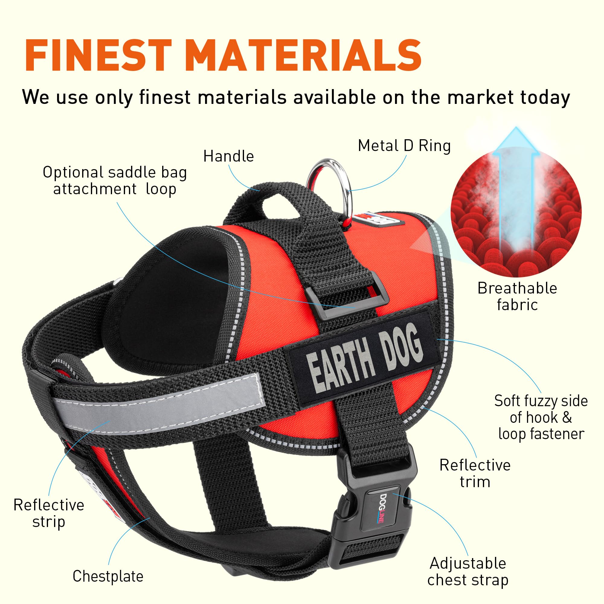 Dogline Vest Harness for Dogs and 2 Removable Earth Dog Patches, X-Small/15 to 19, Red