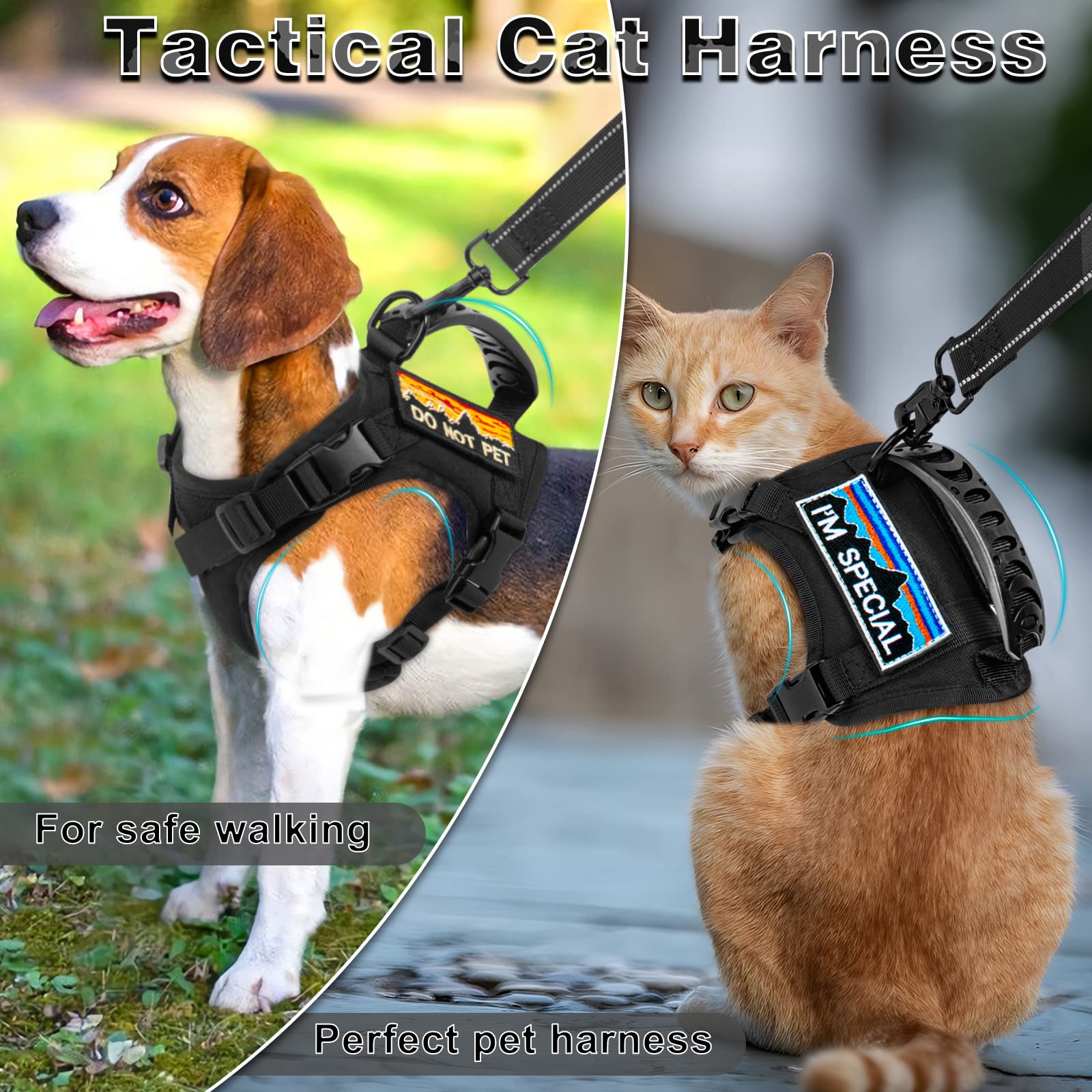 Nanappice Tactical Cat Harness And Leash For Walking Esacpe Proof,Adjustable Soft Mesh Large Cat Vest With Rubber Handle Easy To Control,Molle Patches