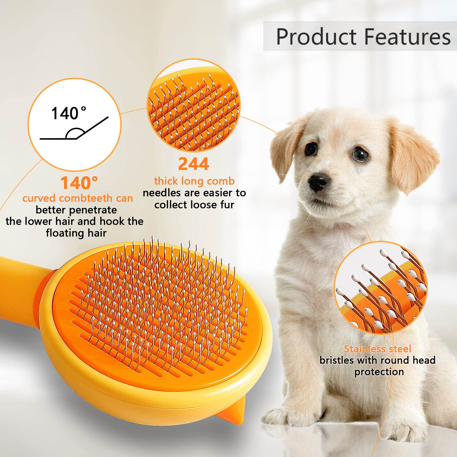 Cat Hair Brush With Release Button For Indoor Cats, Cat Grooming Brush For Long Or Short Hair Dogs, Cat Combs For Pet Massage Se