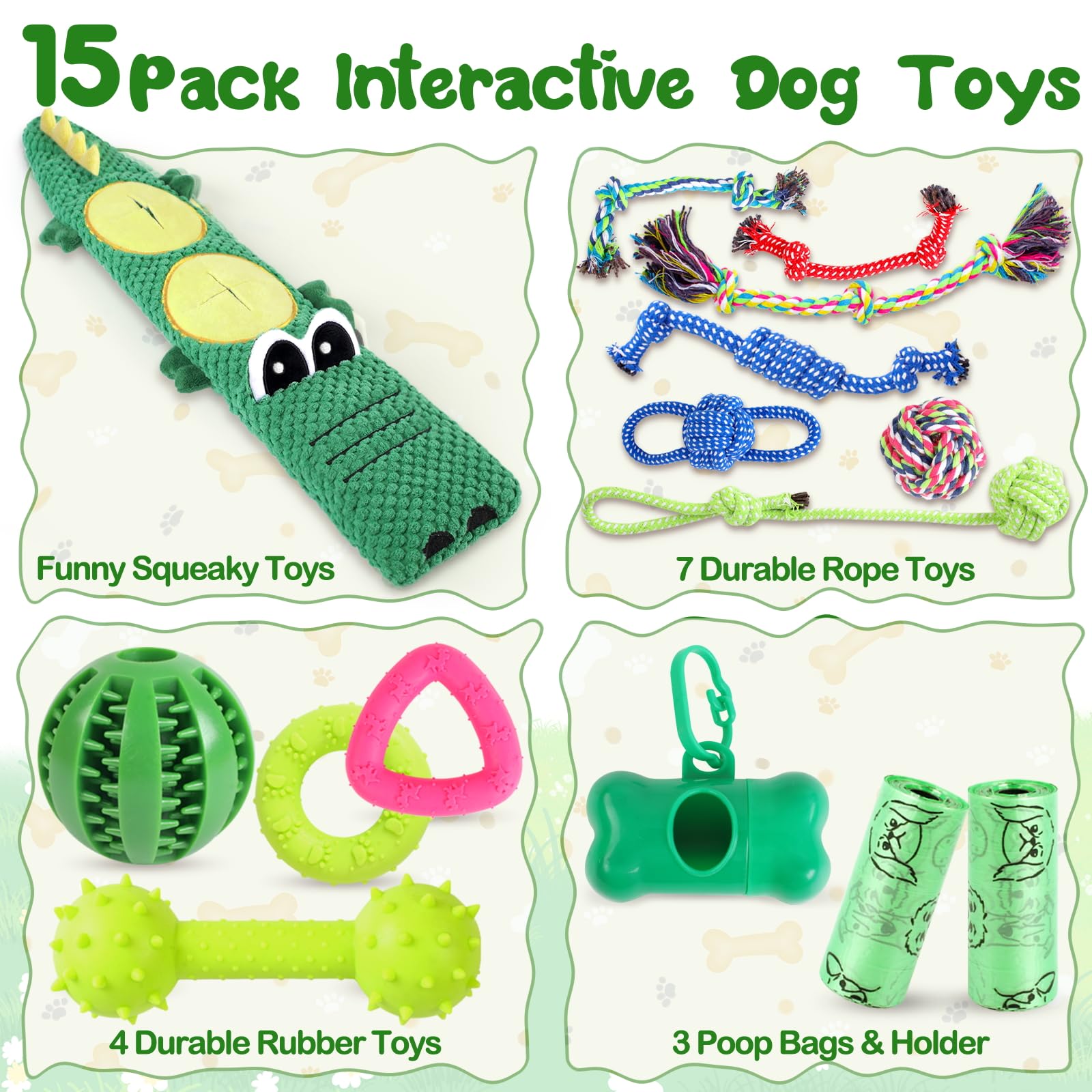 MRSOHRET 15 Pack Puppy Chew Toys for Teething, No Stuffing Squeaky Dog Toys Interactive Puzzle Toy, Dog Enrichment Toy Bundle wi
