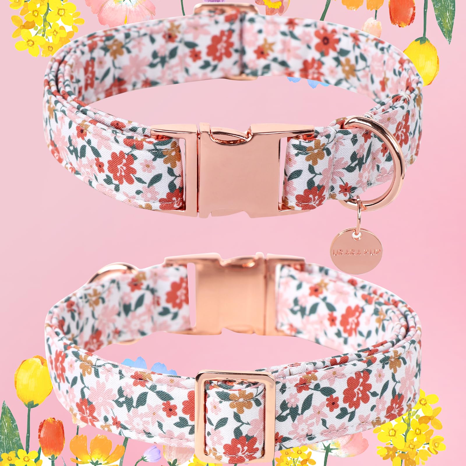 Up Urara Pup Dog Collar For Summer,Little Flower Dog Collar,Cotton Puppy Collar With Adjustable Buckle For Small,Medium,Large Gi