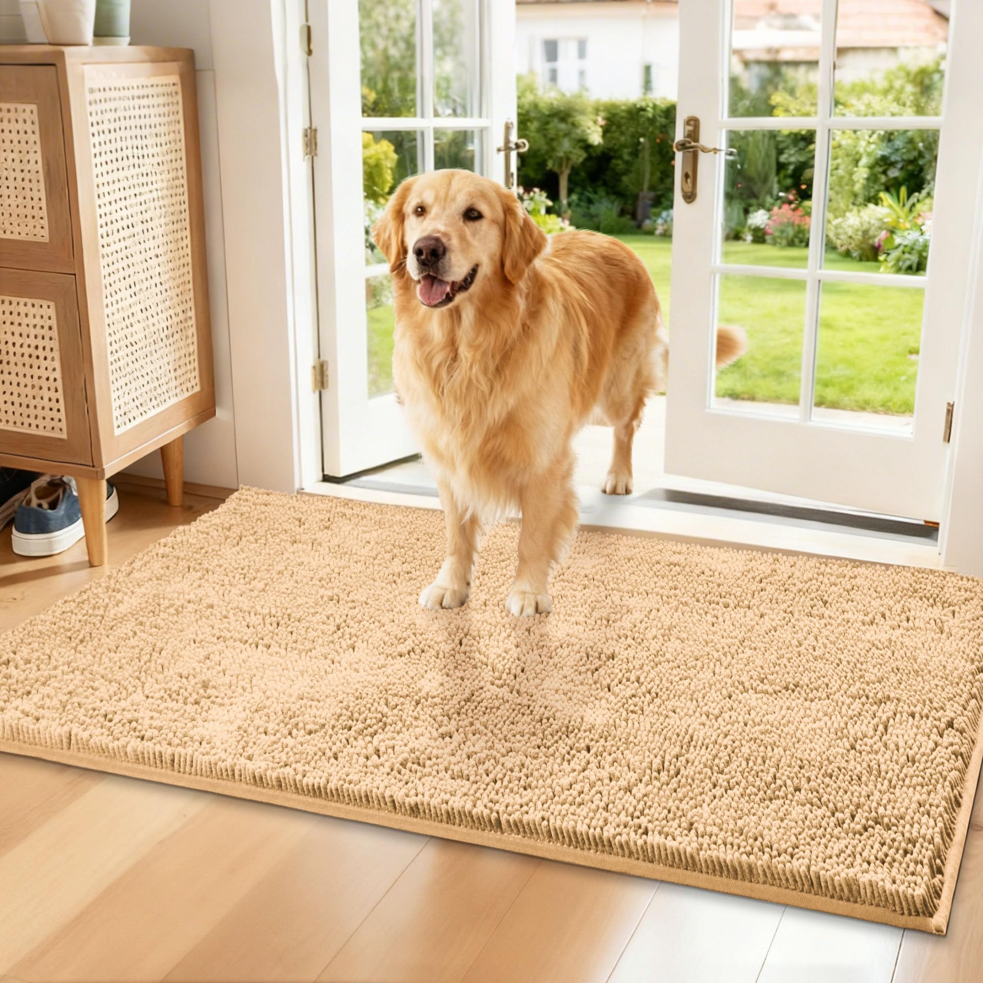 Naturei Chenille Absorbent Front Door Mat 48 x 36, Dog Door Mat for Muddy Paws, Trap Dirt Doormat, Mud Mat for Dogs, Washable No