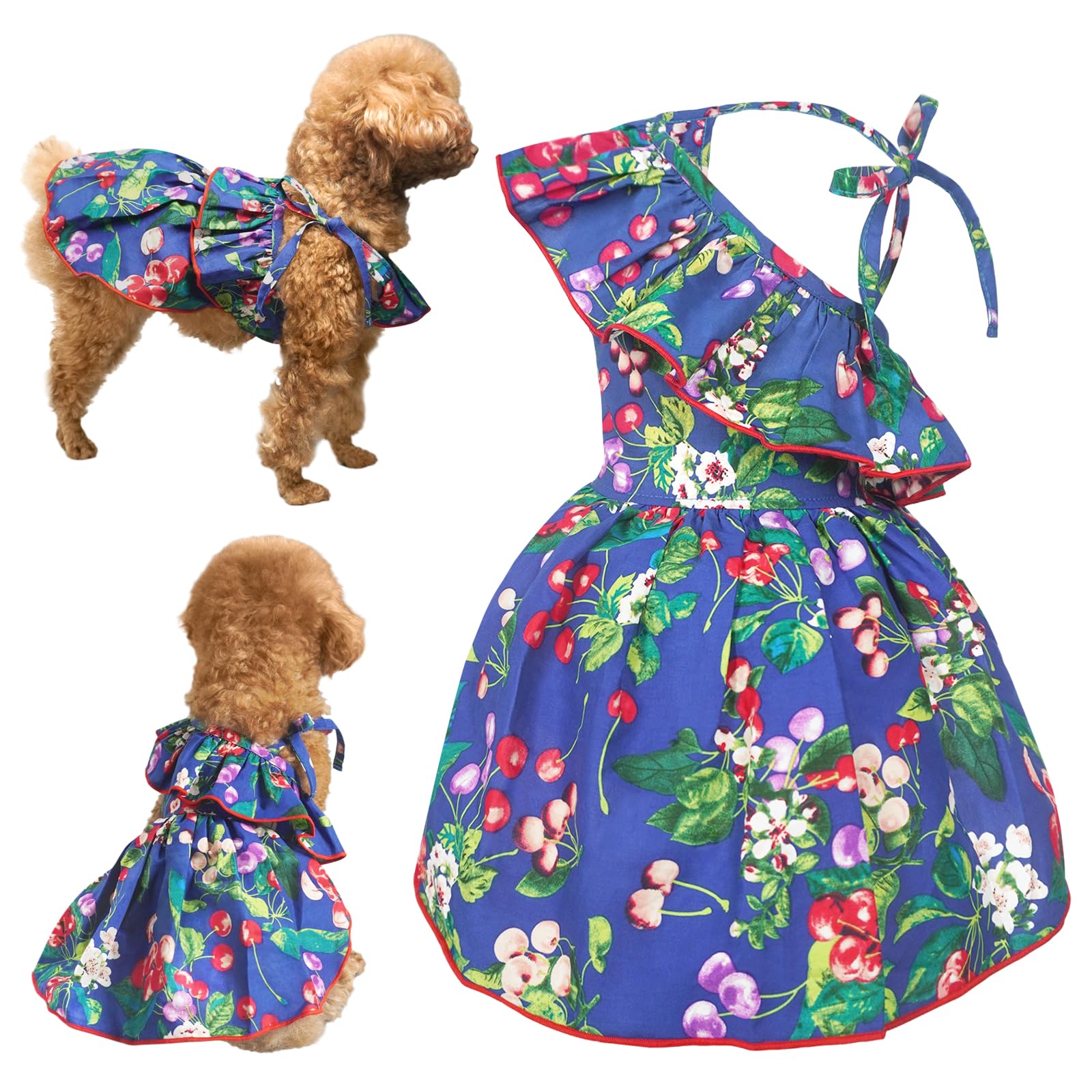 Topkins Dog Dress, Dog Summer Dress With Lace-Up, Dog Party Dress With Pretty Prints For Small Dog (Navy Blue, L)
