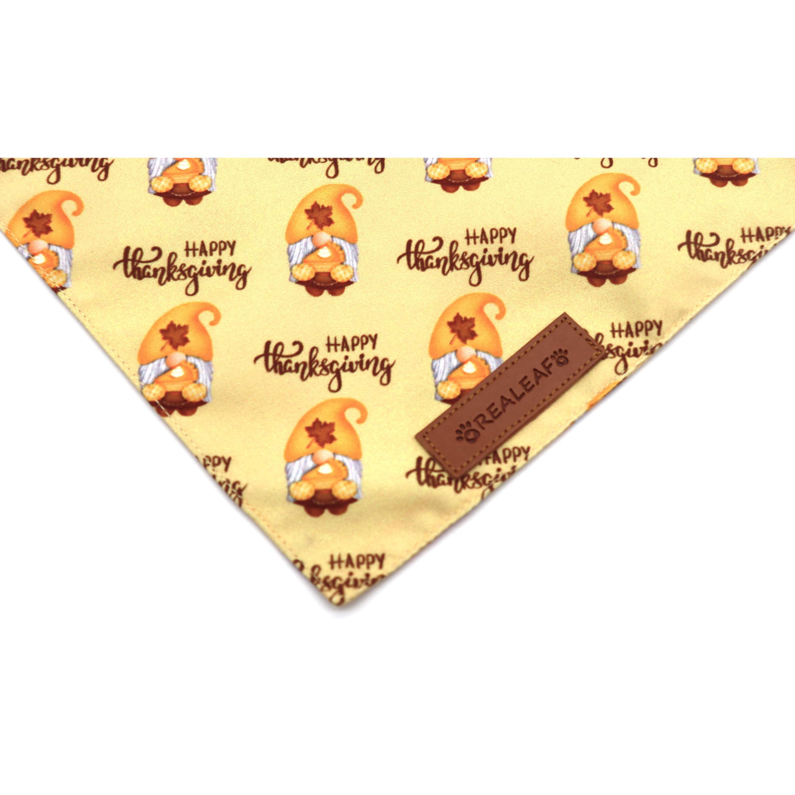 Realeaf Thanksgiving Dog Bandanas 2 Pack, Pumpkins And Happy Thanksgiving Pet Scarf For Boy And Girl, Premium Durable Fabric, Reversible Holiday Bandana For Medium And Large Dogs Pets (Large)