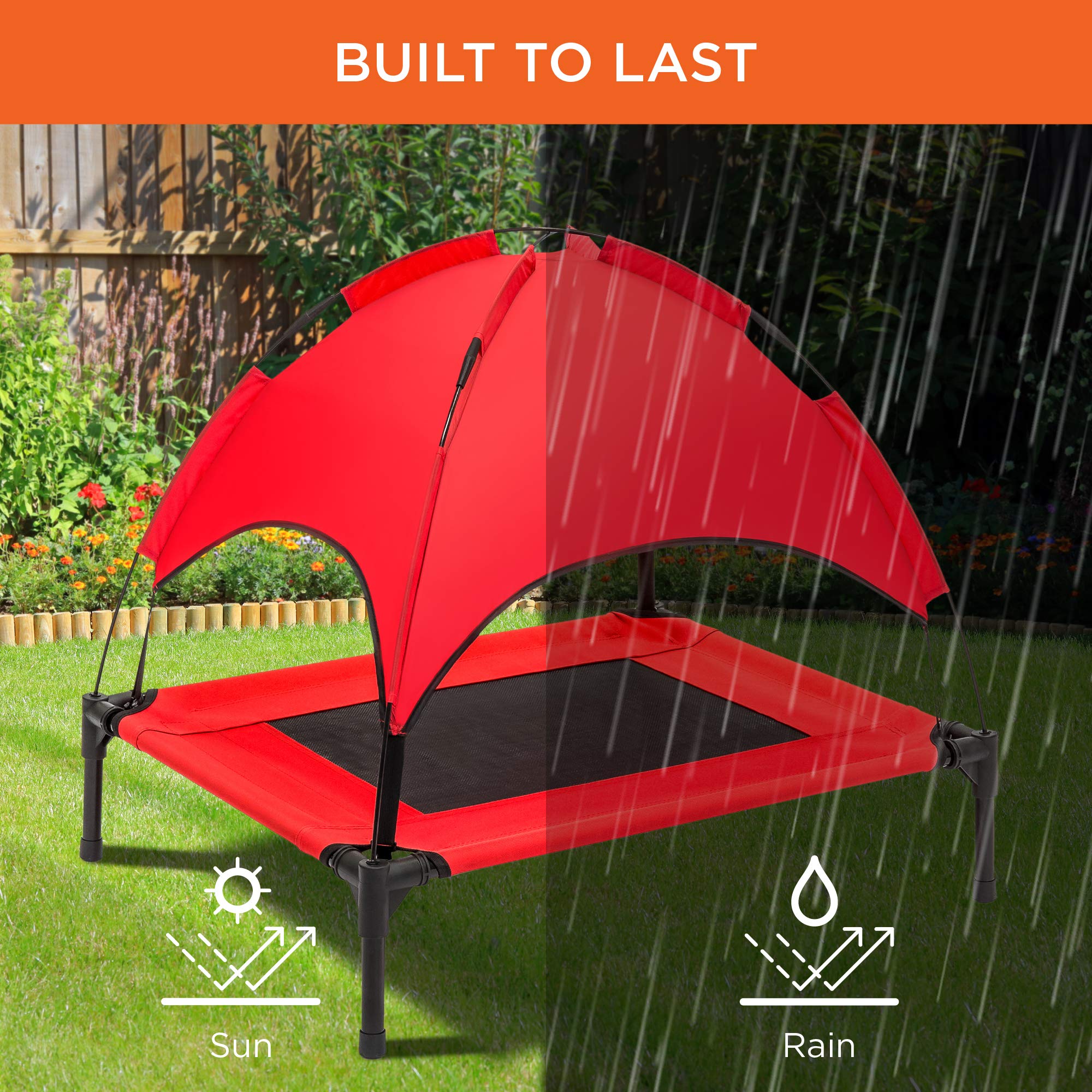 Best Choice Products 30in Elevated Dog Bed - Outdoor Raised Pet Cot with Canopy Shade, Breathable Fabric, Red, Model SKY3952