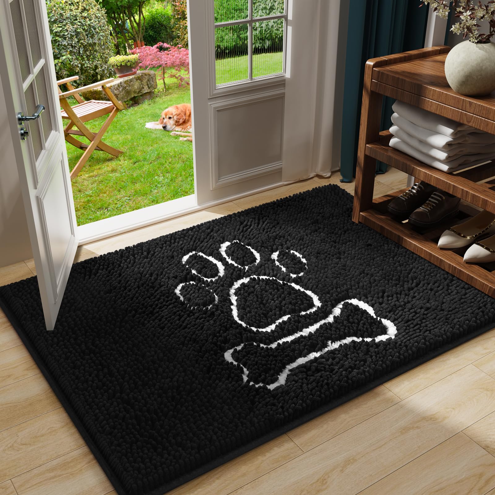 AROgAN Doormat Dog chenille Doormats Indoor Entrance Black Pet Indoor Door Mats Washable for Mud Entry Indoor Busy Area Dogs Mud