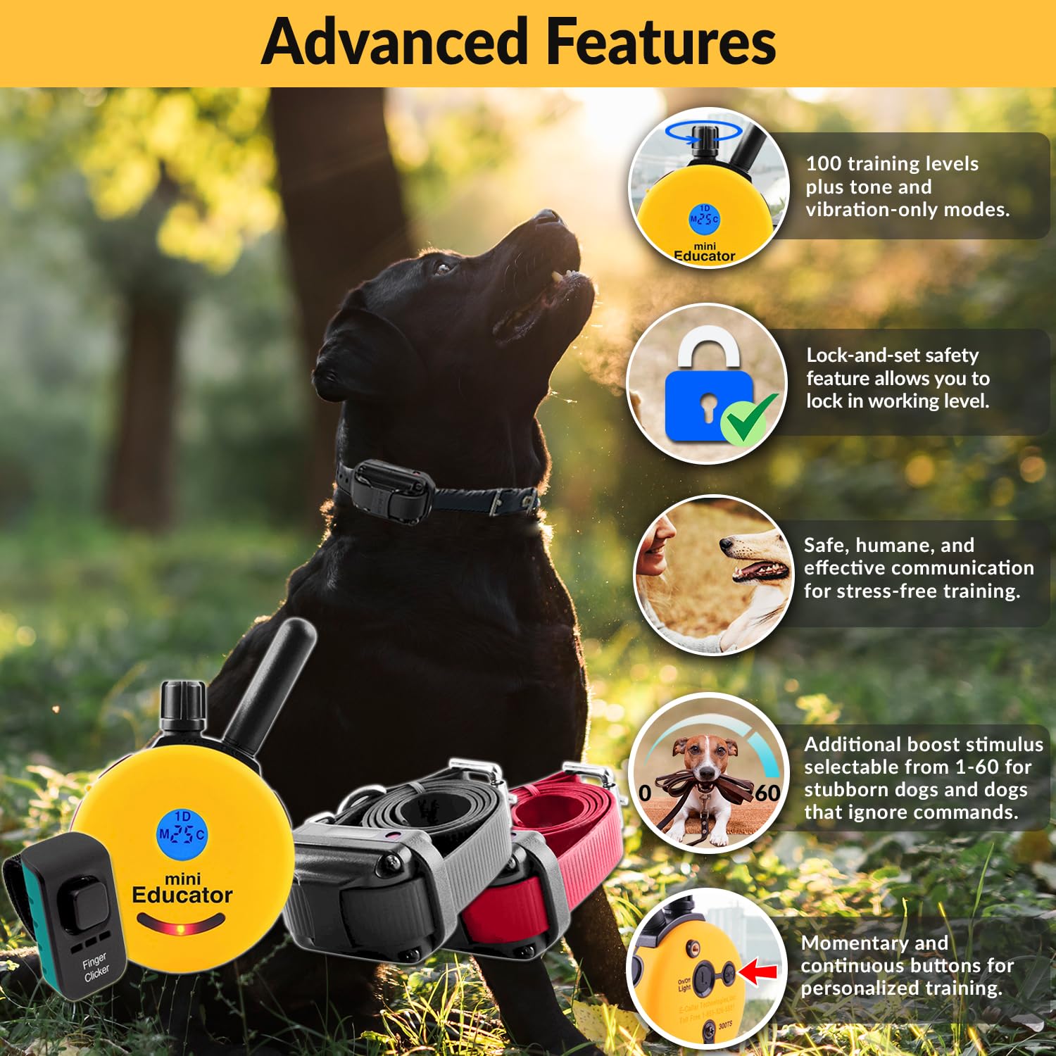 E-Collar - Educator Et-302-1/2 Mile Waterproof Remote Dog Training Collar Includes Premium Finger Clicker Trainer, 100 Programma