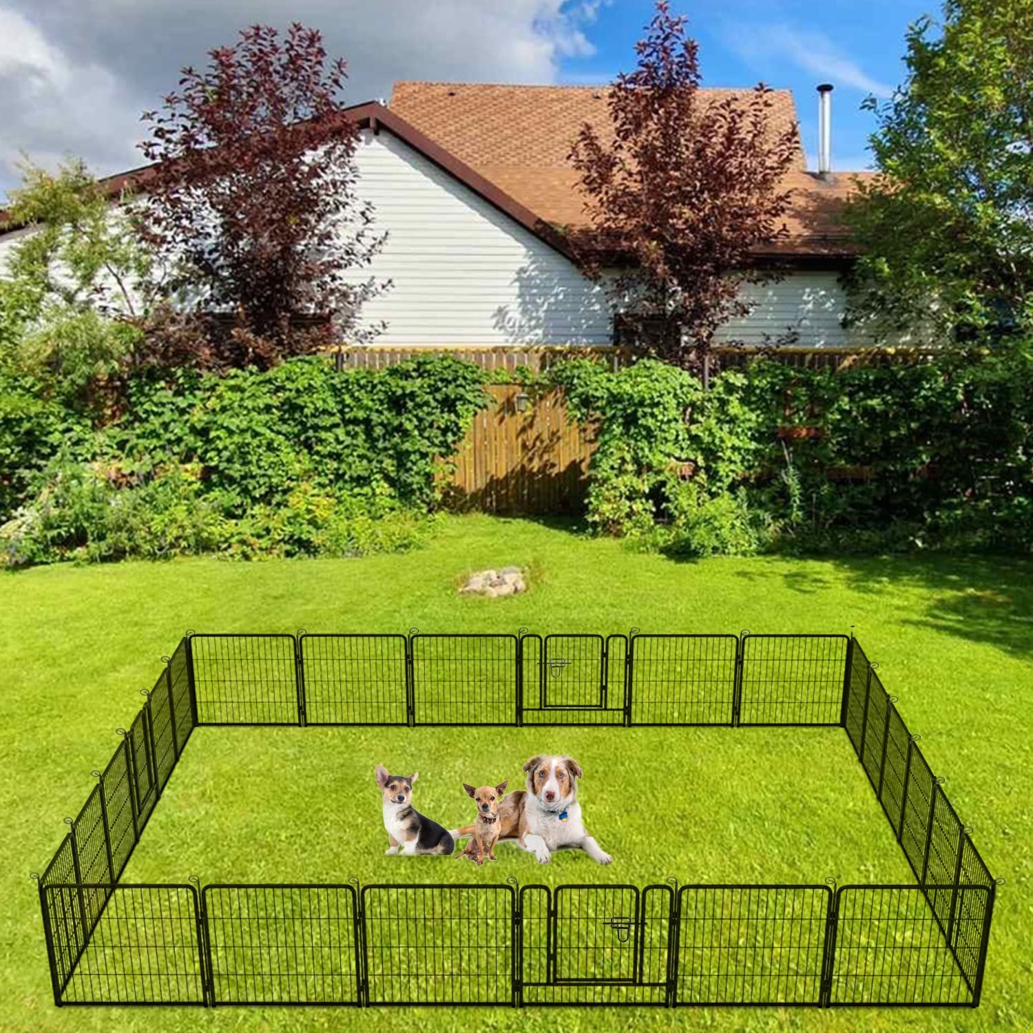 Bestpet Dog Playpen Pet Dog Fence 24'/ 32' /40' Height 8/16/24/32 Panels Metal Dog Pen Outdoor Exercise Pen With Doors For Large/Medium/Small Dogs,Pet Puppy Playpen For Rv,Camping,Yard