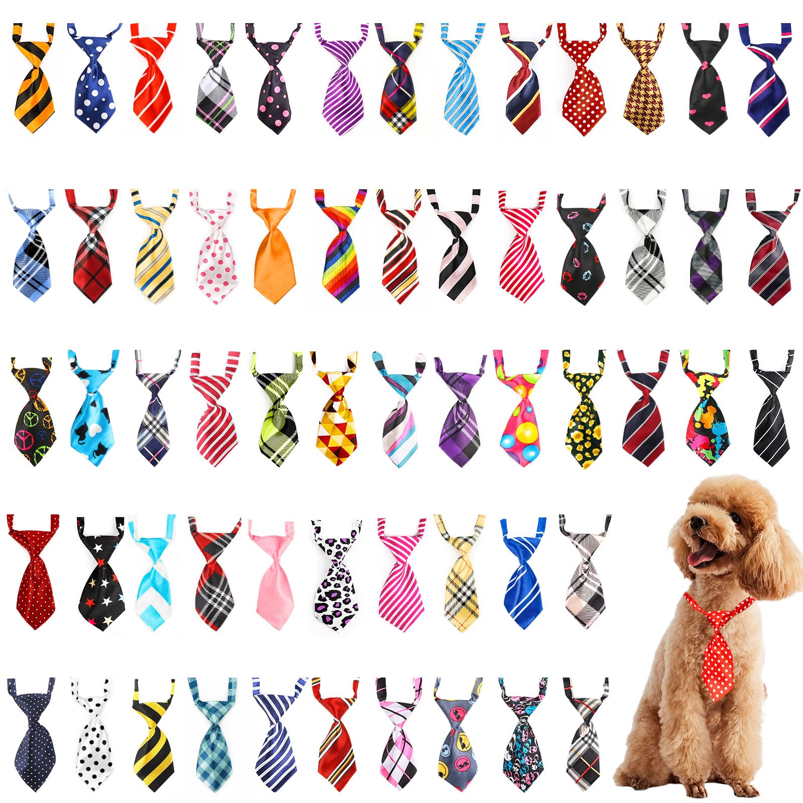 Segarty 60 Pcs Adjustable Small Dog Ties, Assorted Pattern Pet Bow Ties For Small Dogs Bows Cats Grooming Bowties Puppy Neckties