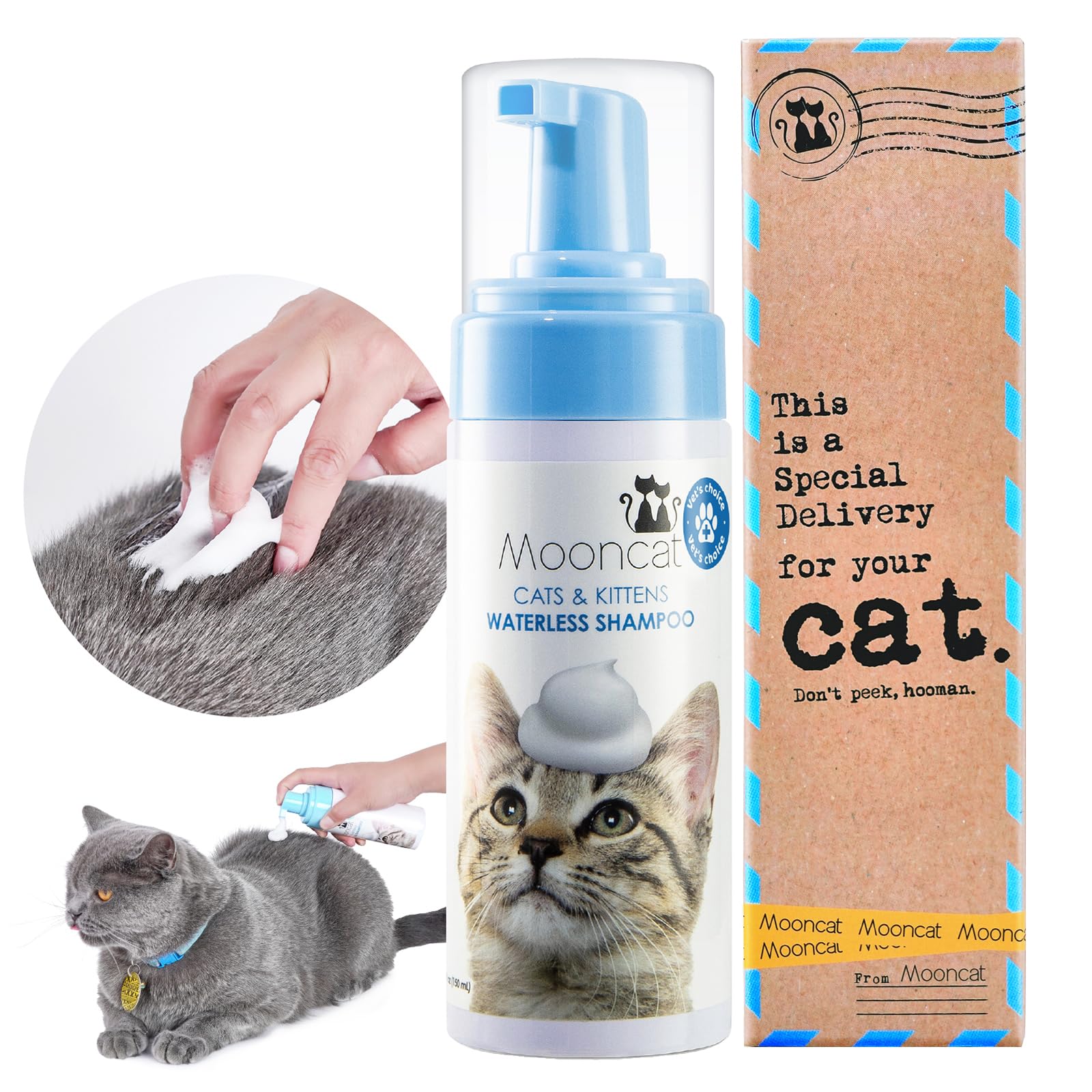 Mooncat Waterless Cat Shampoo - Licking Safe Dry Foam for Sensitive Skin, Paraben Free, pH Balanced, 5 oz