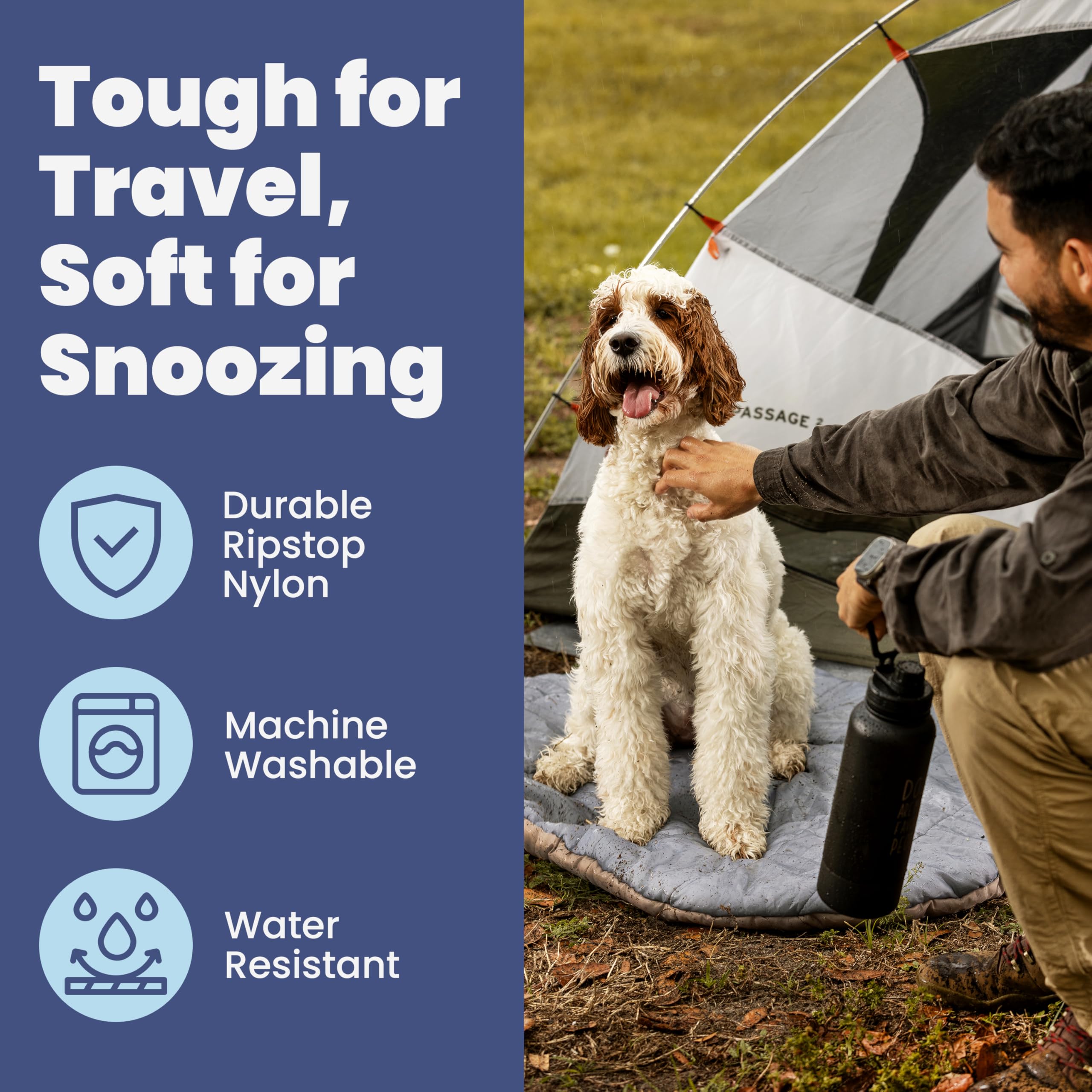 Travel Dog Bed (42 x 30) - Foldable, Roll-Up Camping Dog Bed - Water Resistant, Soft & Durable Mat with Extra Padding - Compact