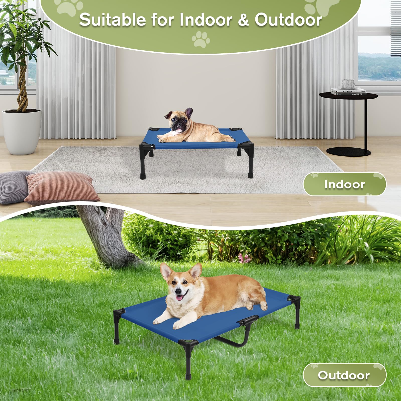 Outdoor Raised Dog Beds For Small Dogs, Cooling Elevated Dog Cot Bed With Breathable Mesh, Portable Lifted Pet Hammock Beds, Dur