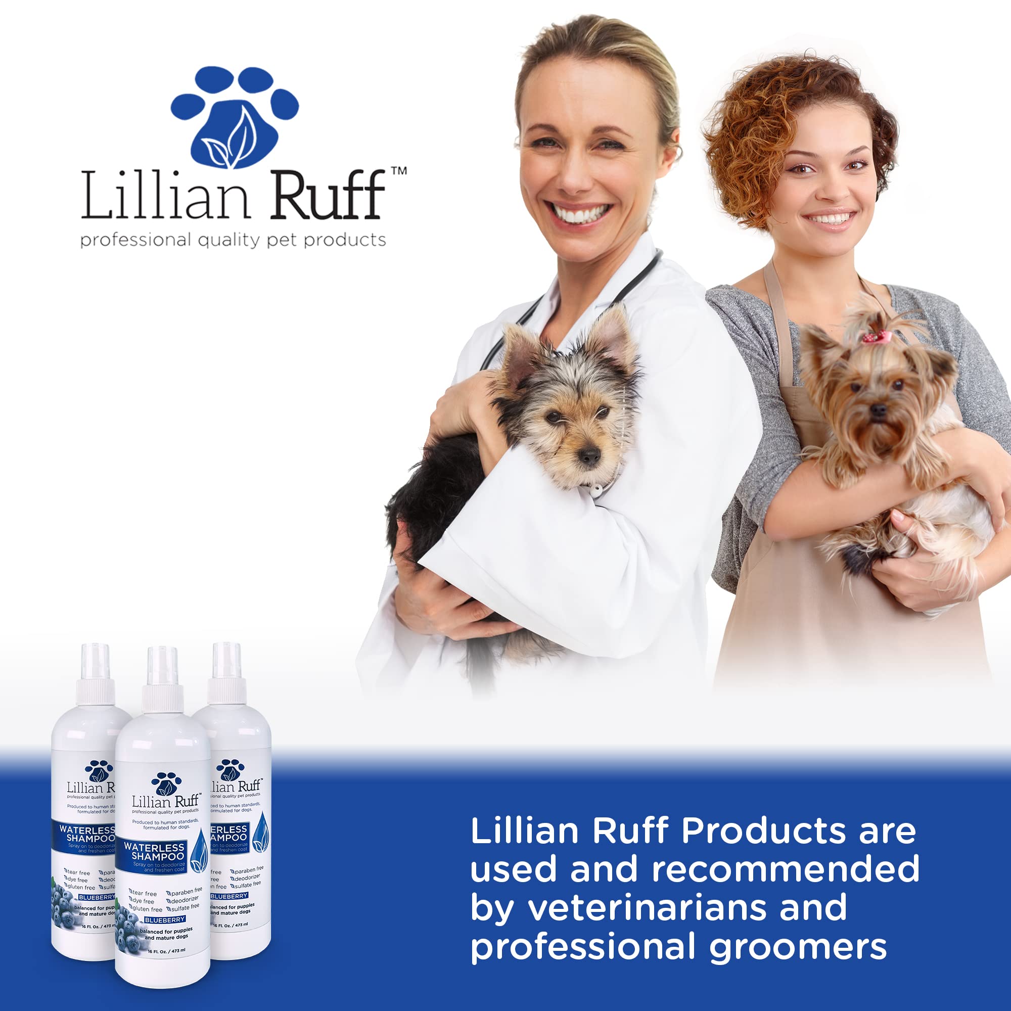 Lillian Ruff Waterless No-Rinse Dog Dry Shampoo Spray With Hydrating Essential Oils - Ph-Balanced Dry Shampoo For Dogs - Clean, Condition, Detangle & Deodorize Dry, Sensitive Skin (Blueberry)
