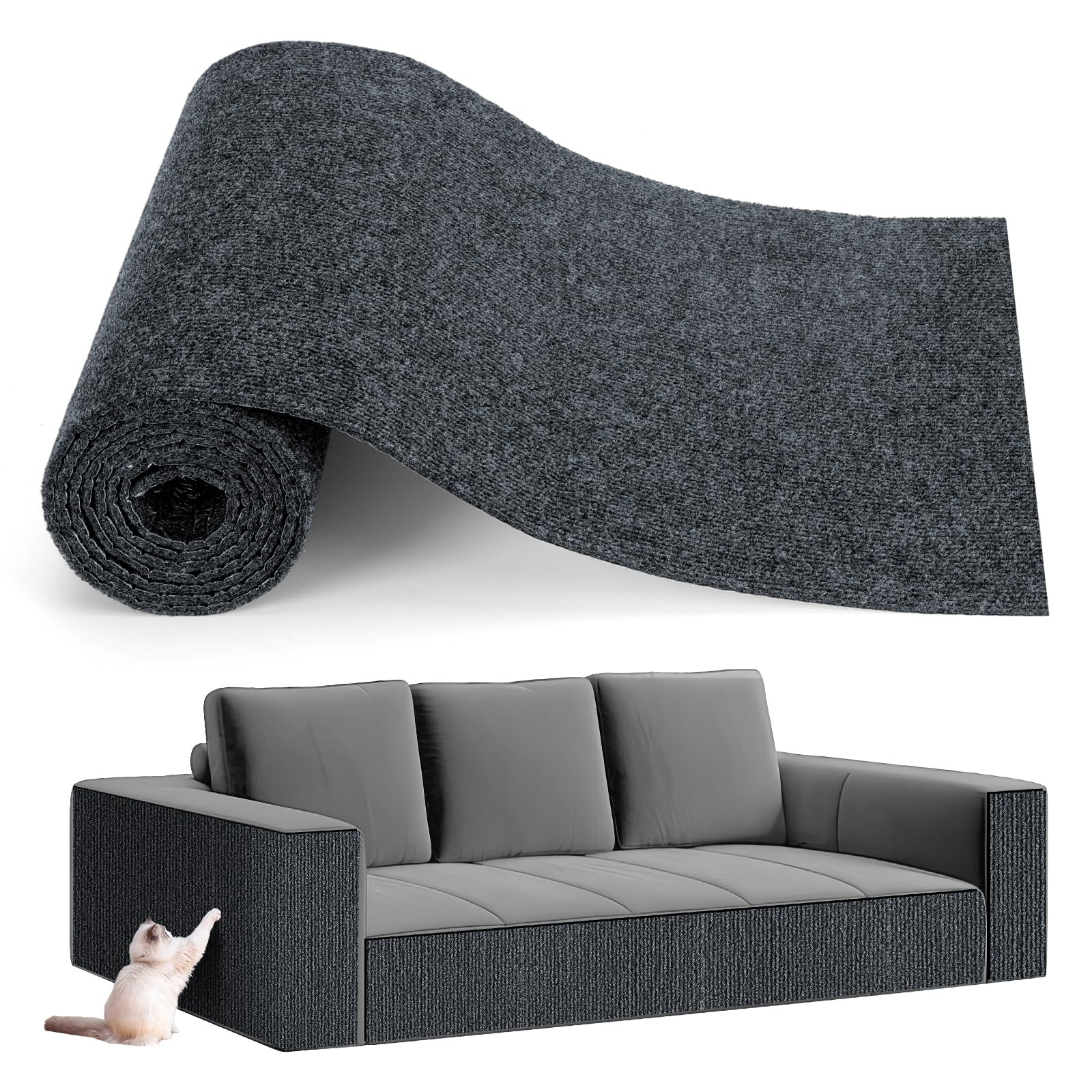 78.7''X15.8'' Cat Scratch Furniture Protector Pad - Durable Sticky Scratch Wall Mat,Couch Corner Protector With Self-Adhesive Ba