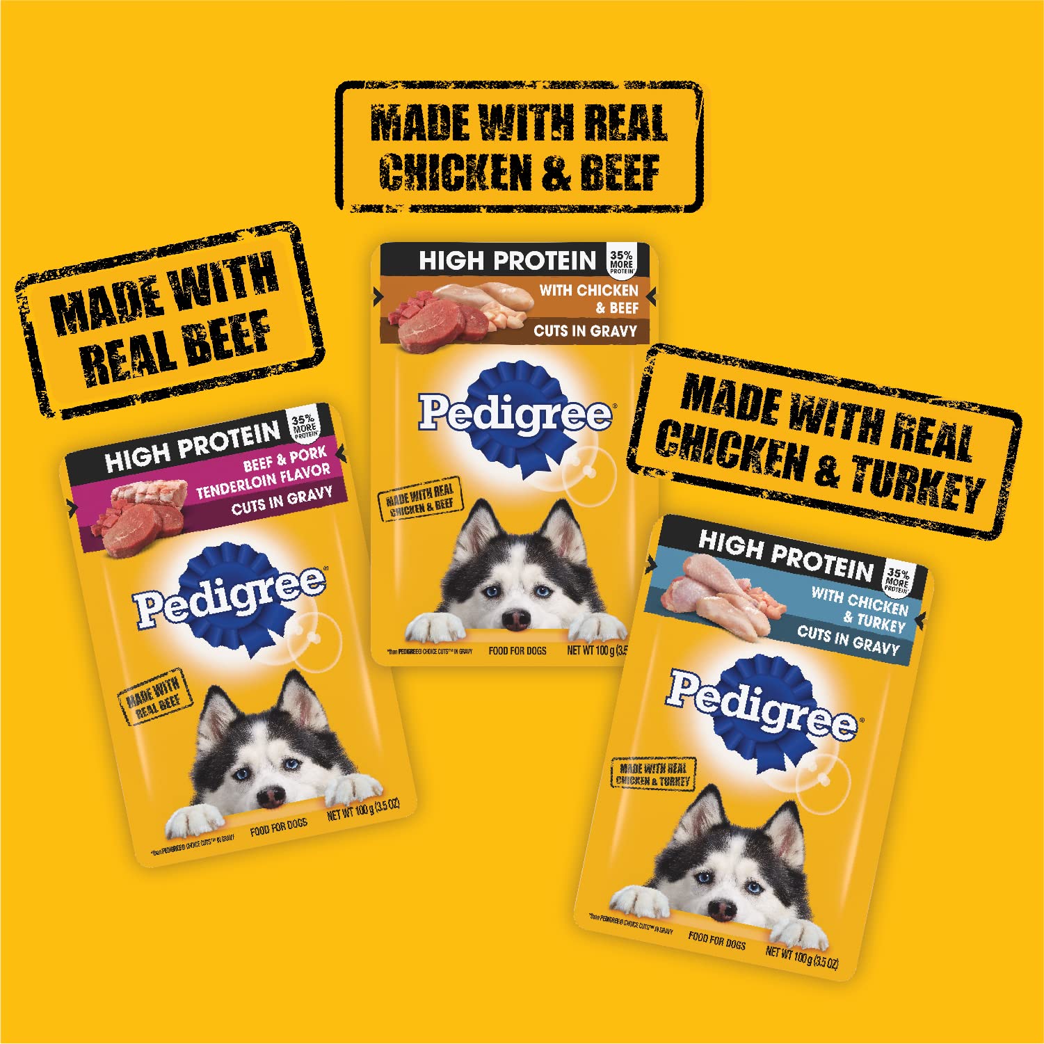 Pedigree High Protein Wet Dog Food Pouches, Variety Pack, 3.5 oz. Pouches,(Pack of 18)