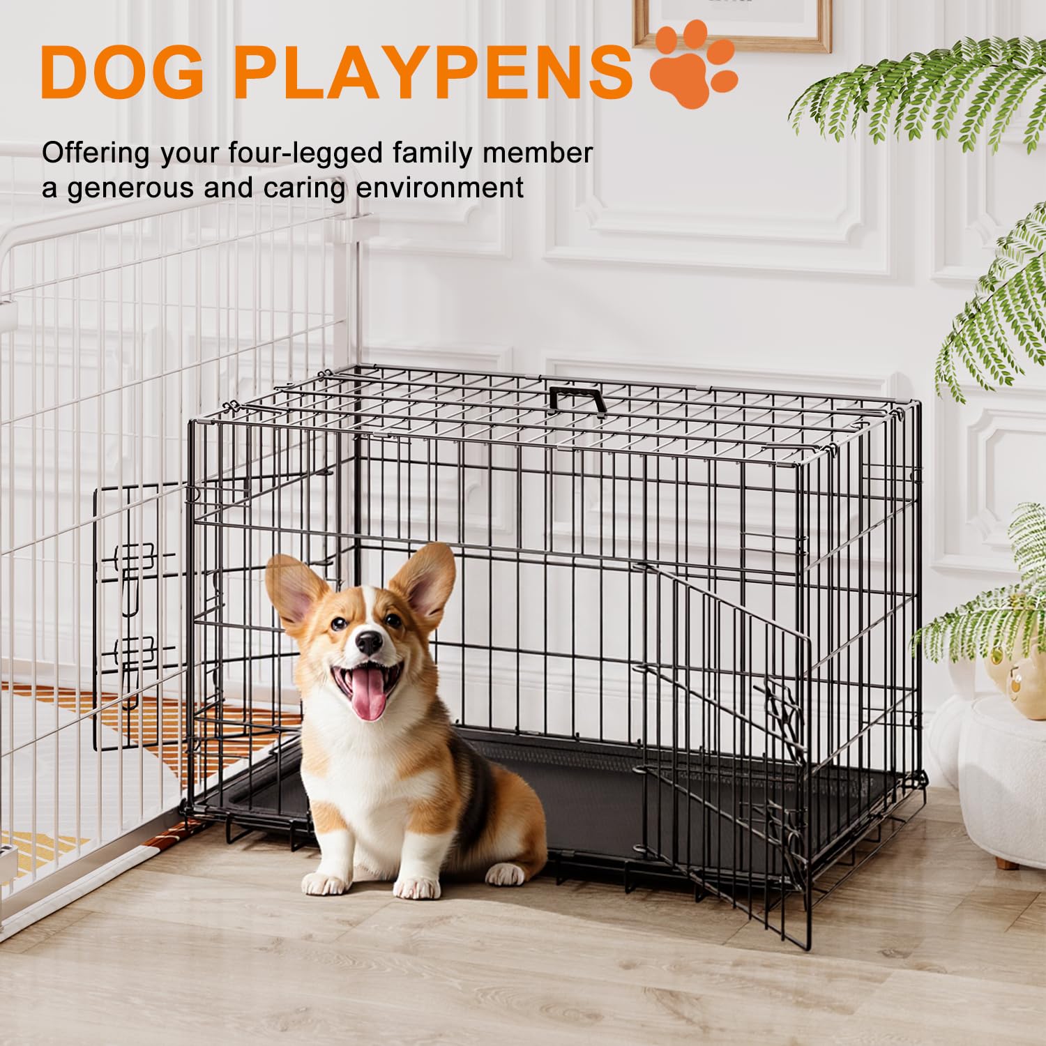 FDW 30inch Dog Crate Pet Cage with Metal Folding Design Plastic Tray Indoor Outdoor Dog Kennel Cage for Small and Medium Dogs,Bl
