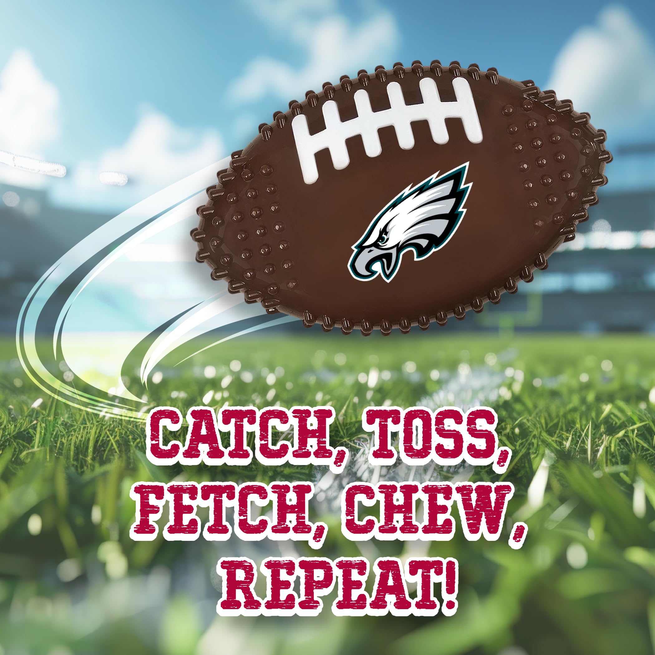 Nfl Philadelphia Eagles Mega-Chew Hard Nylon Bacon-Flavored Dog Bone Football Chew Toy. Interactive, Durable Tasty Fun For Aggre