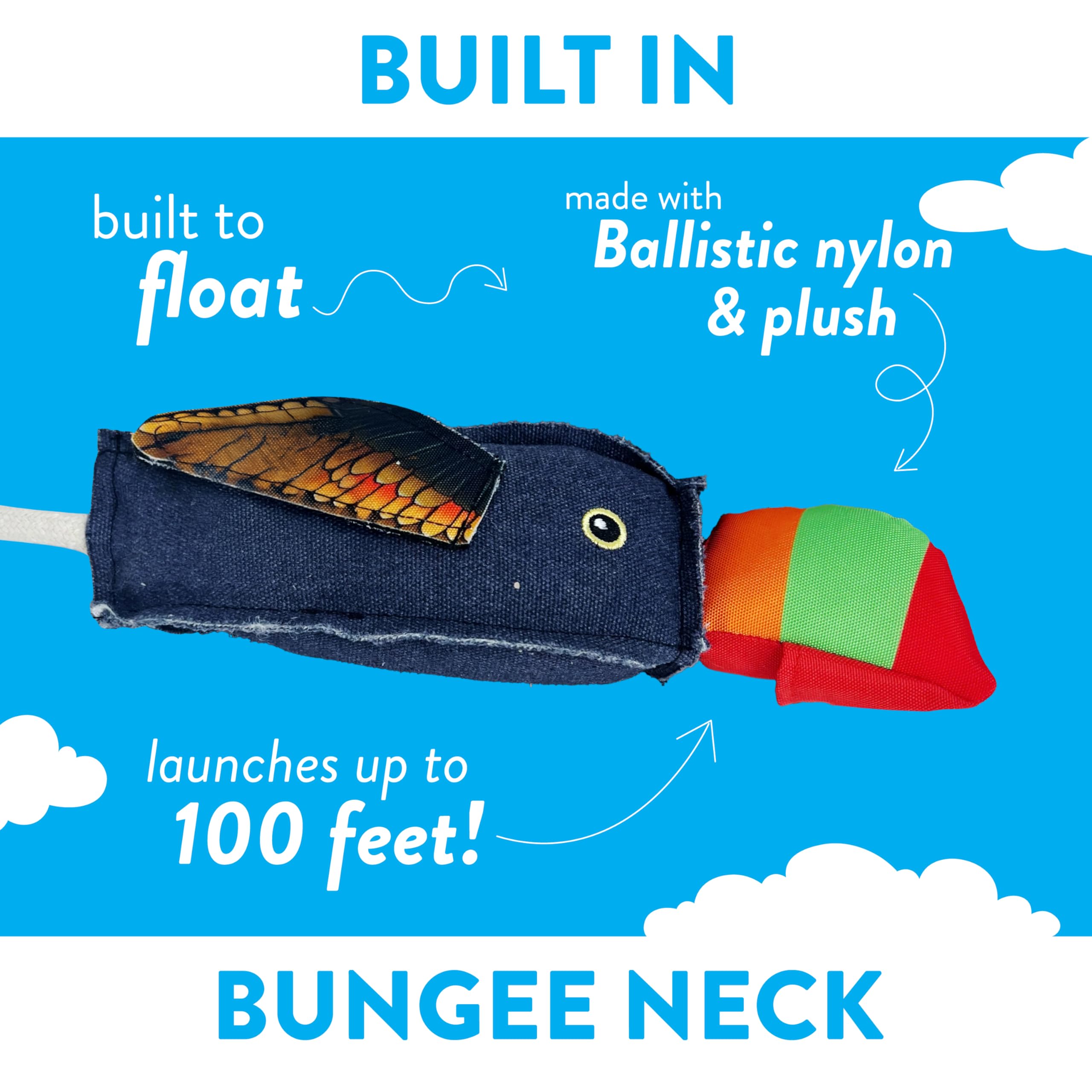 Spunky Pup Fly & Fetch Dog Toy - Durable, Floating, Interactive Bungee Launcher For Fetch And Water Play, Canvas Toucan