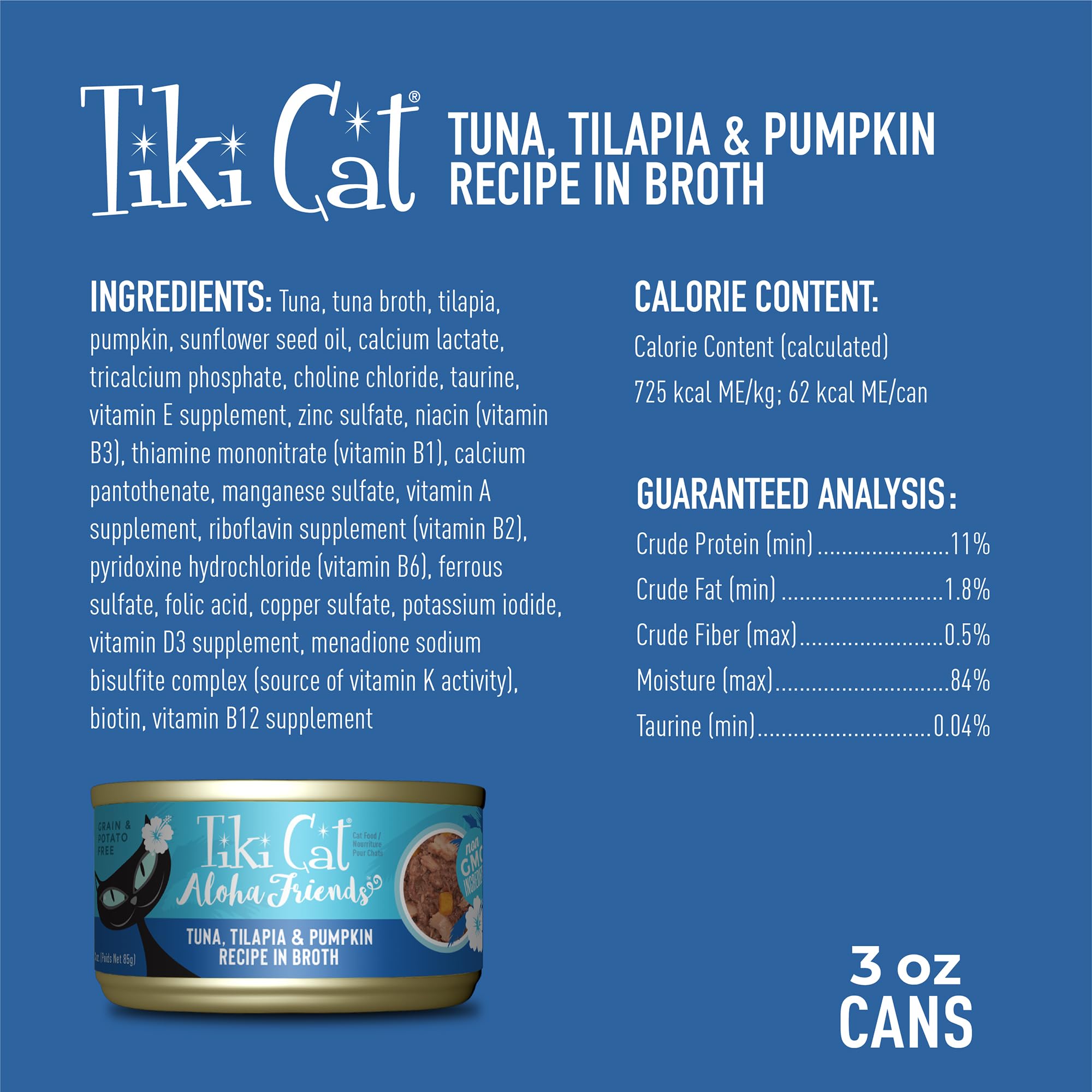Tiki Cat Aloha Friends, Tuna, Tilapia & Pumpkin, Grain-Free & High Moisture, Wet Cat Food for All Life Stages 3 oz. Cans (Pack o